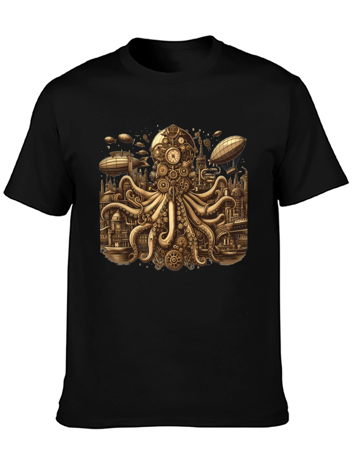 Steampunk Octopus Graphic Tee - Unique Gearwork Design