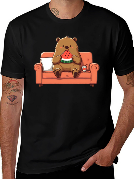 Bear Eating Watermelon T-Shirt - Comfy Cartoon Tee