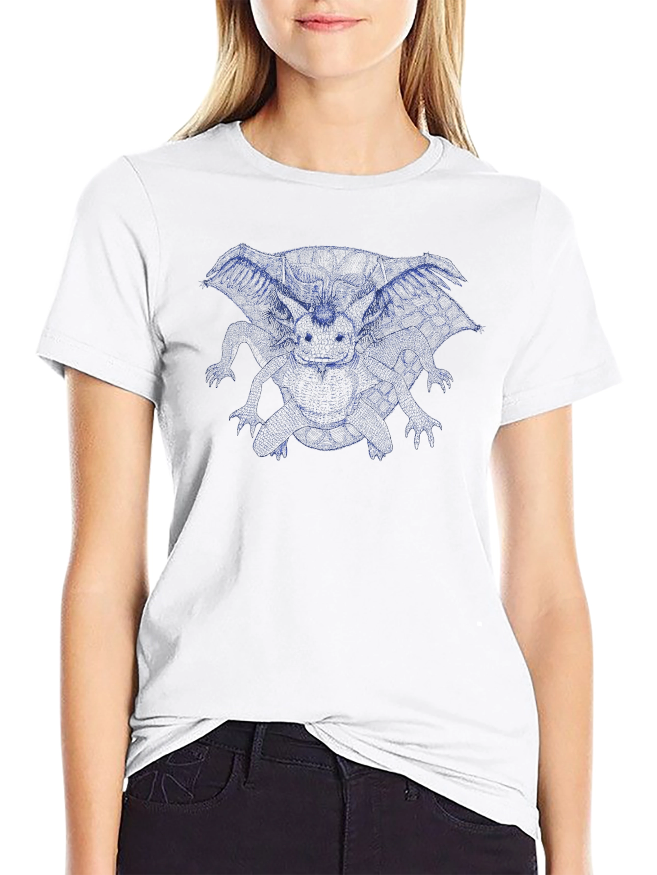 Blue Dragon Graphic Print Black T-Shirt