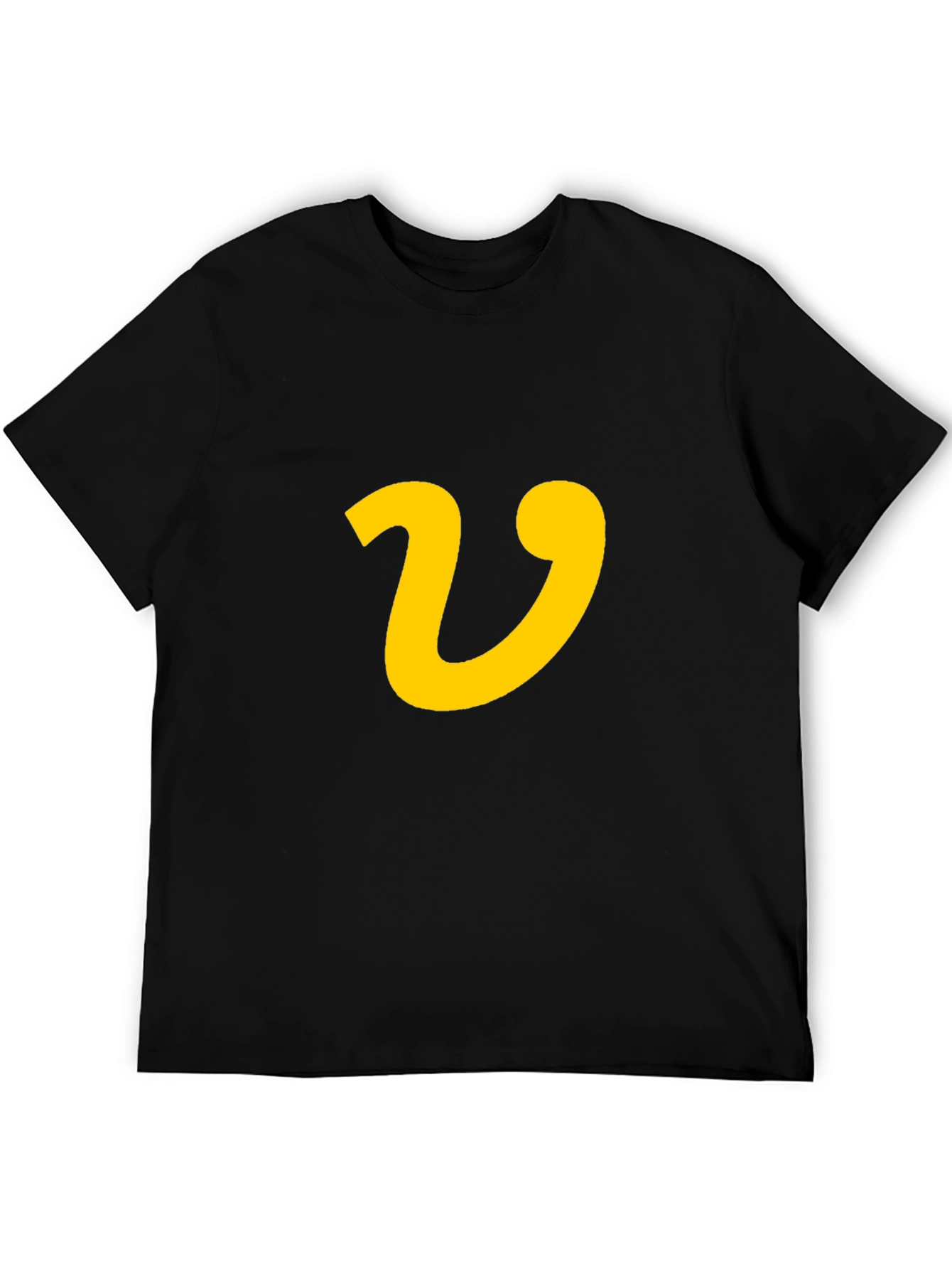 Black T-Shirt with Yellow Letter V Graphic Print