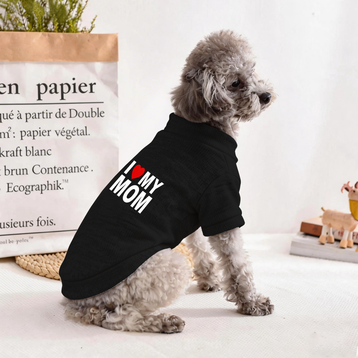 Sweet I Love My Mom Heart Graphic Puppy Cardigan Sweater For Fur Baby