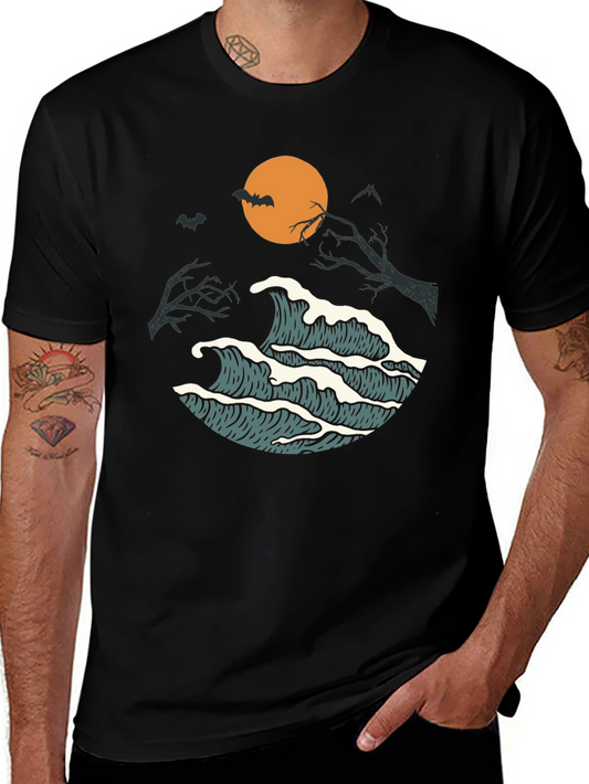 Halloween Waves Graphic Tee - Mens Black T-Shirt