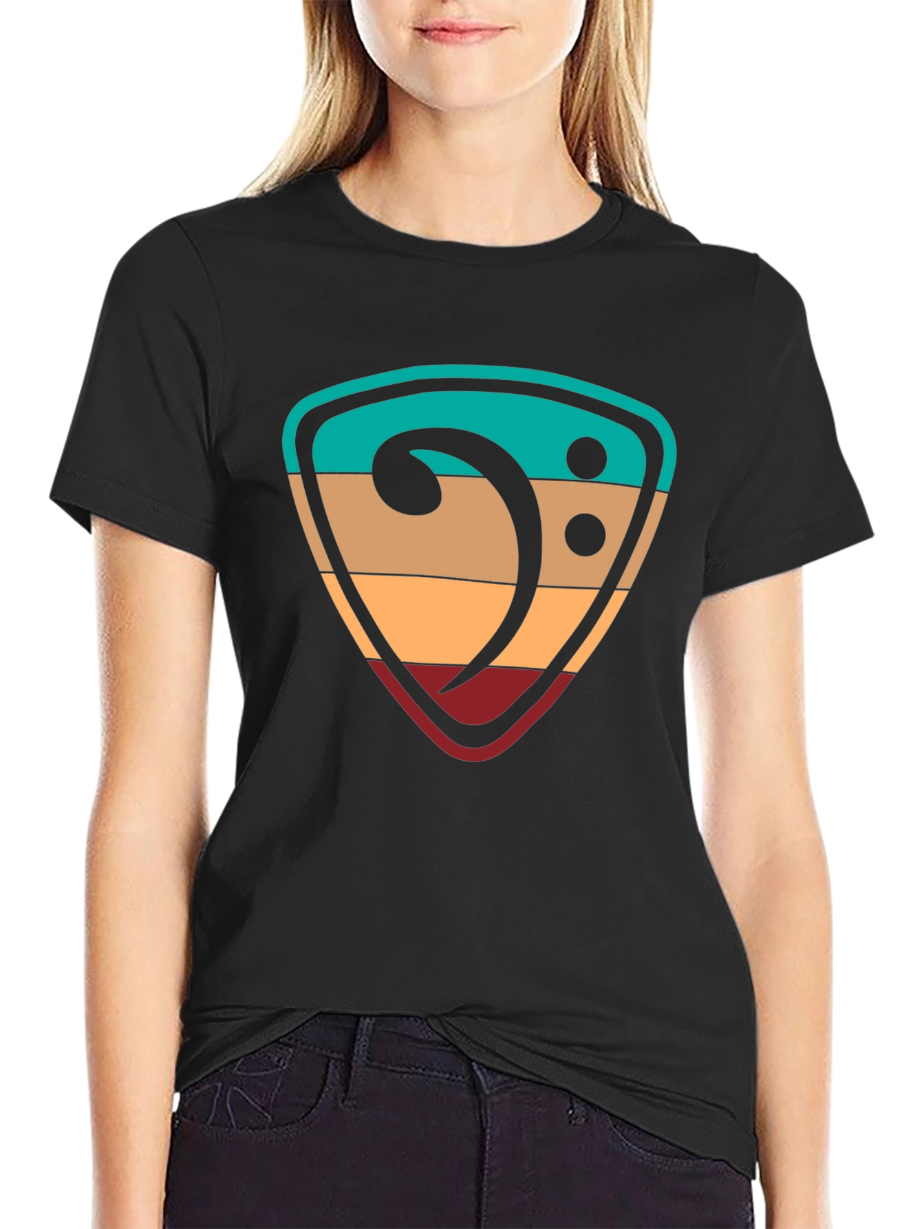 Retro Music Bass Clef Graphic T-Shirt
