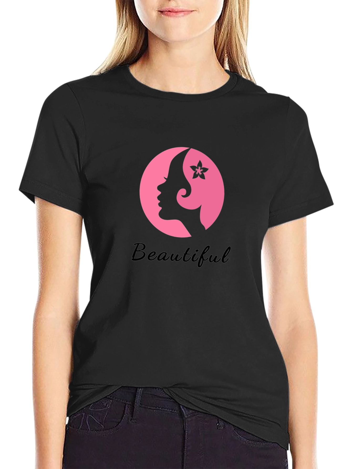 Beautiful Woman Graphic Tee - Stylish Black T-Shirt