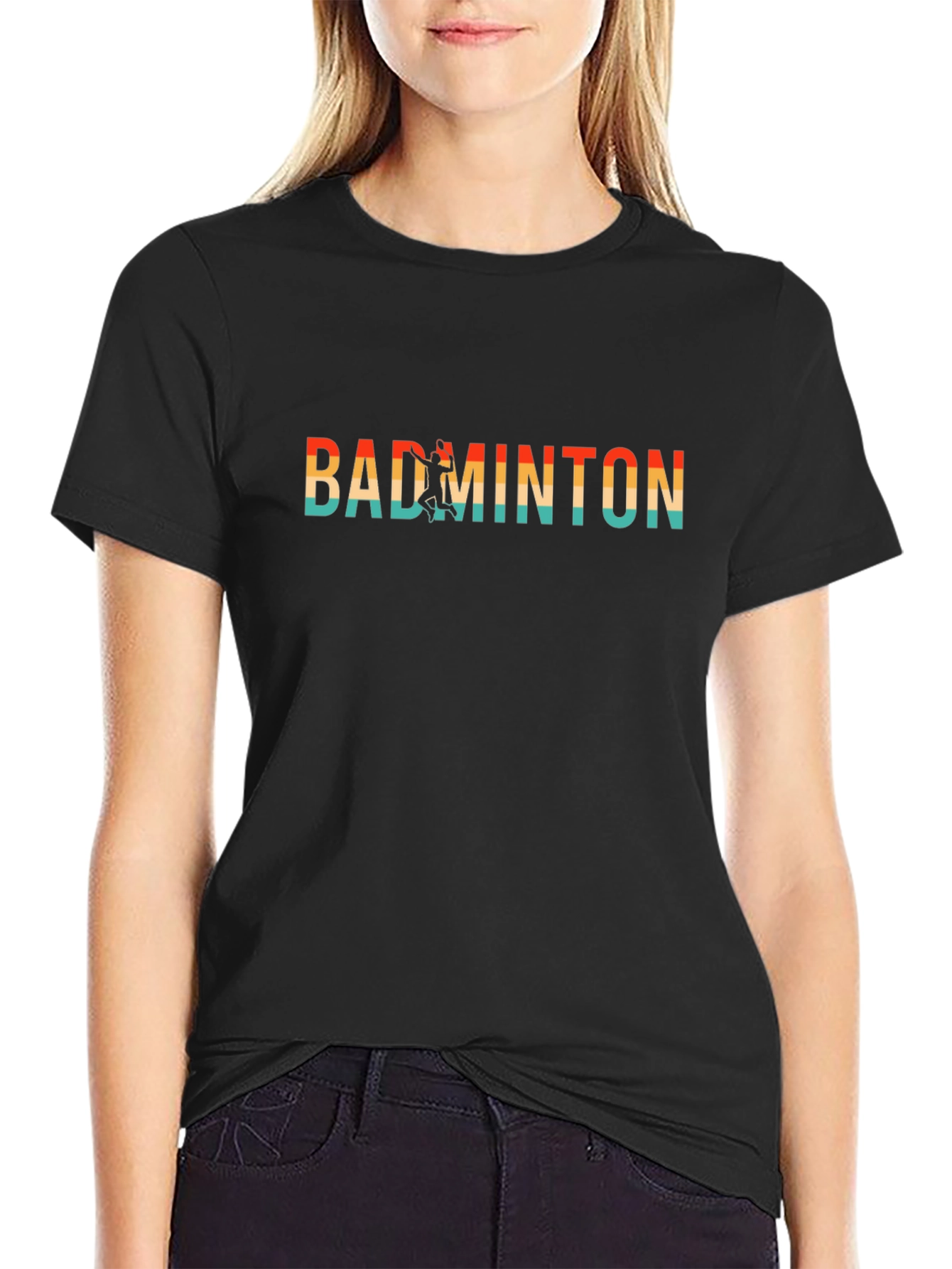 Retro Badminton Player Graphic Tee - Black