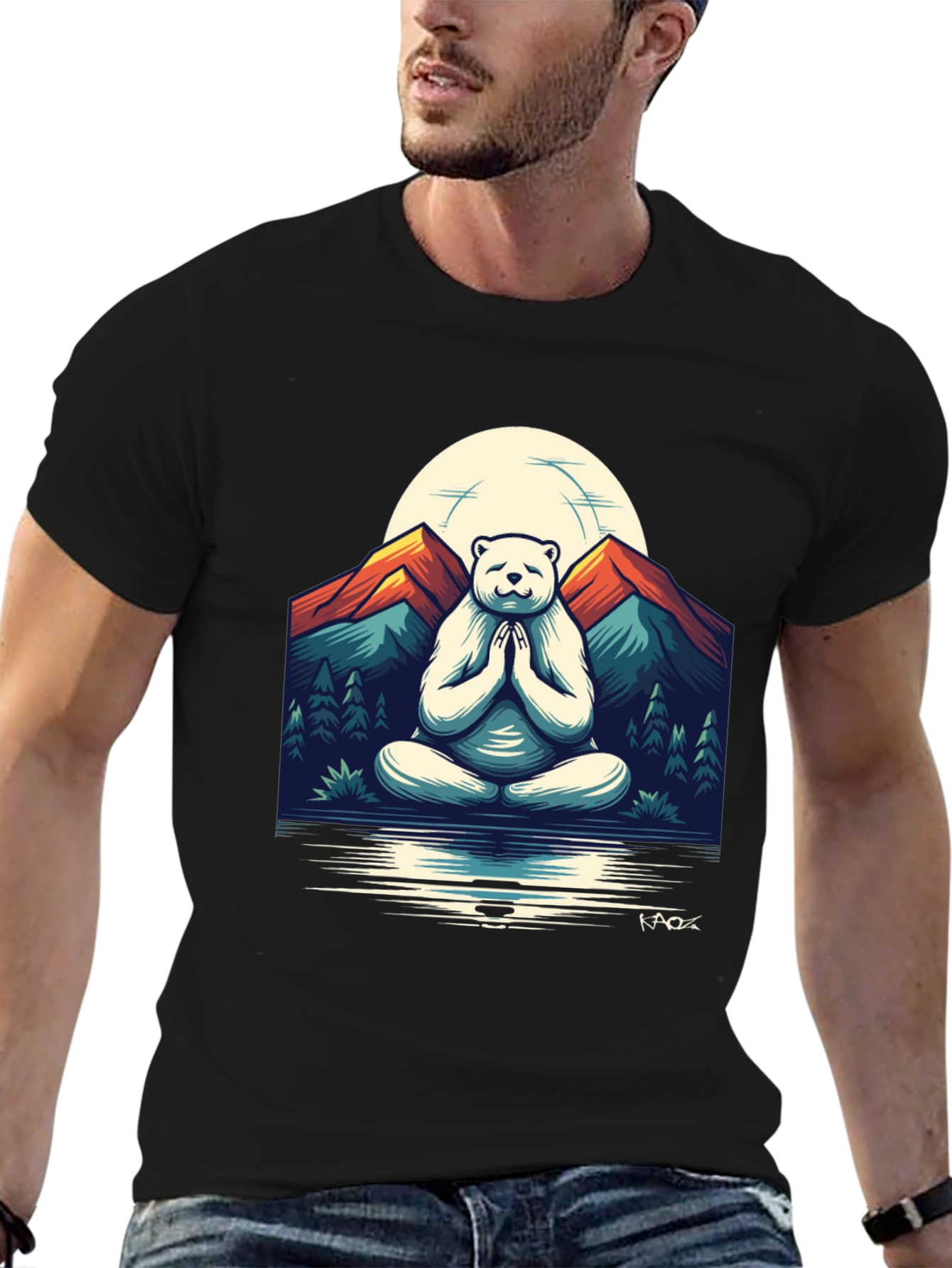 Zen Bear Mountain T-Shirt - Meditating Yogi Bear