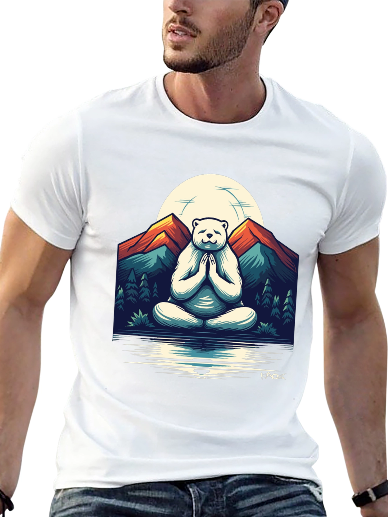 Zen Bear Mountain T-Shirt - Meditating Yogi Bear
