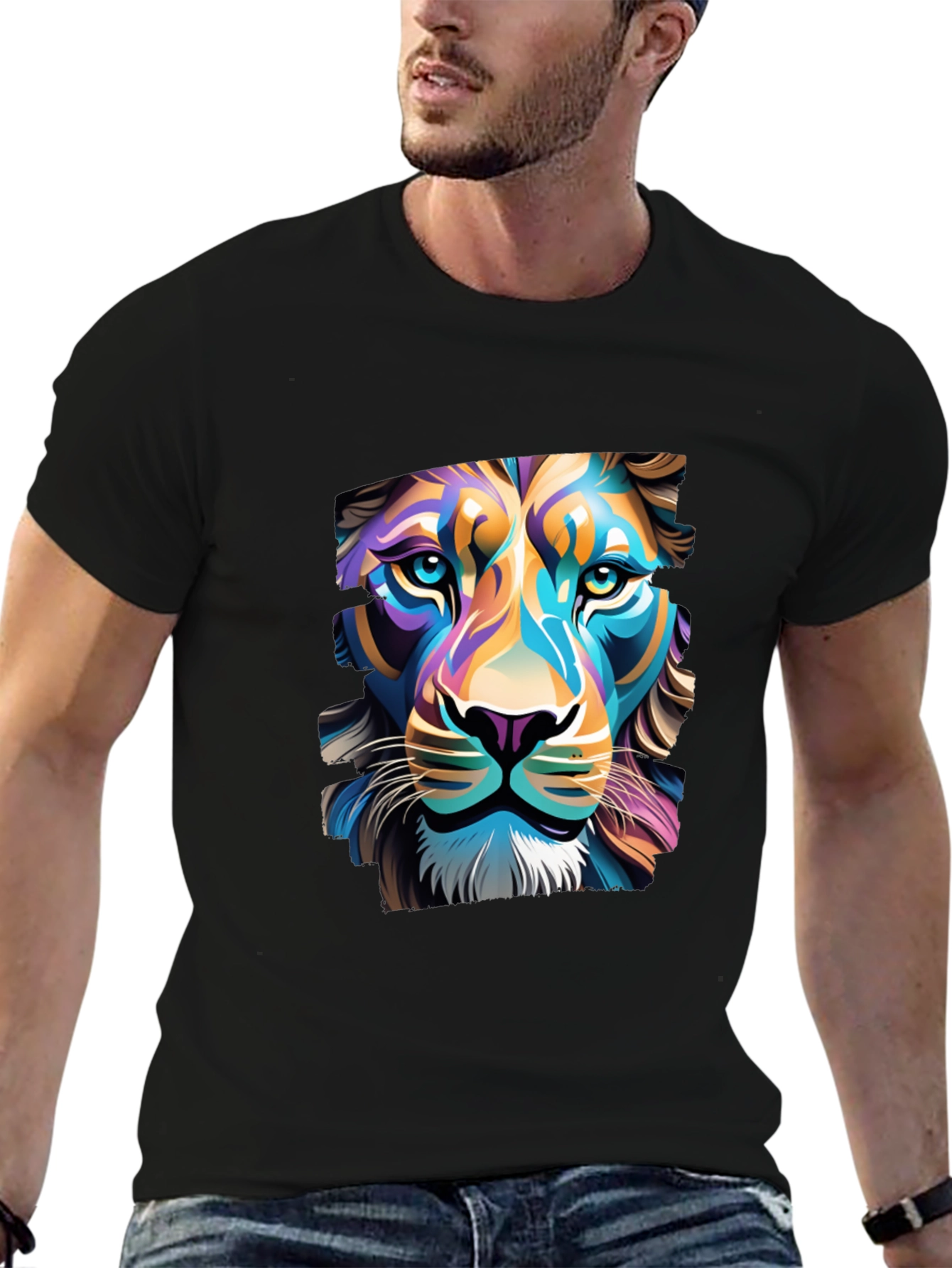 Lion Graphic Black T-Shirt - Bold Artistic Design