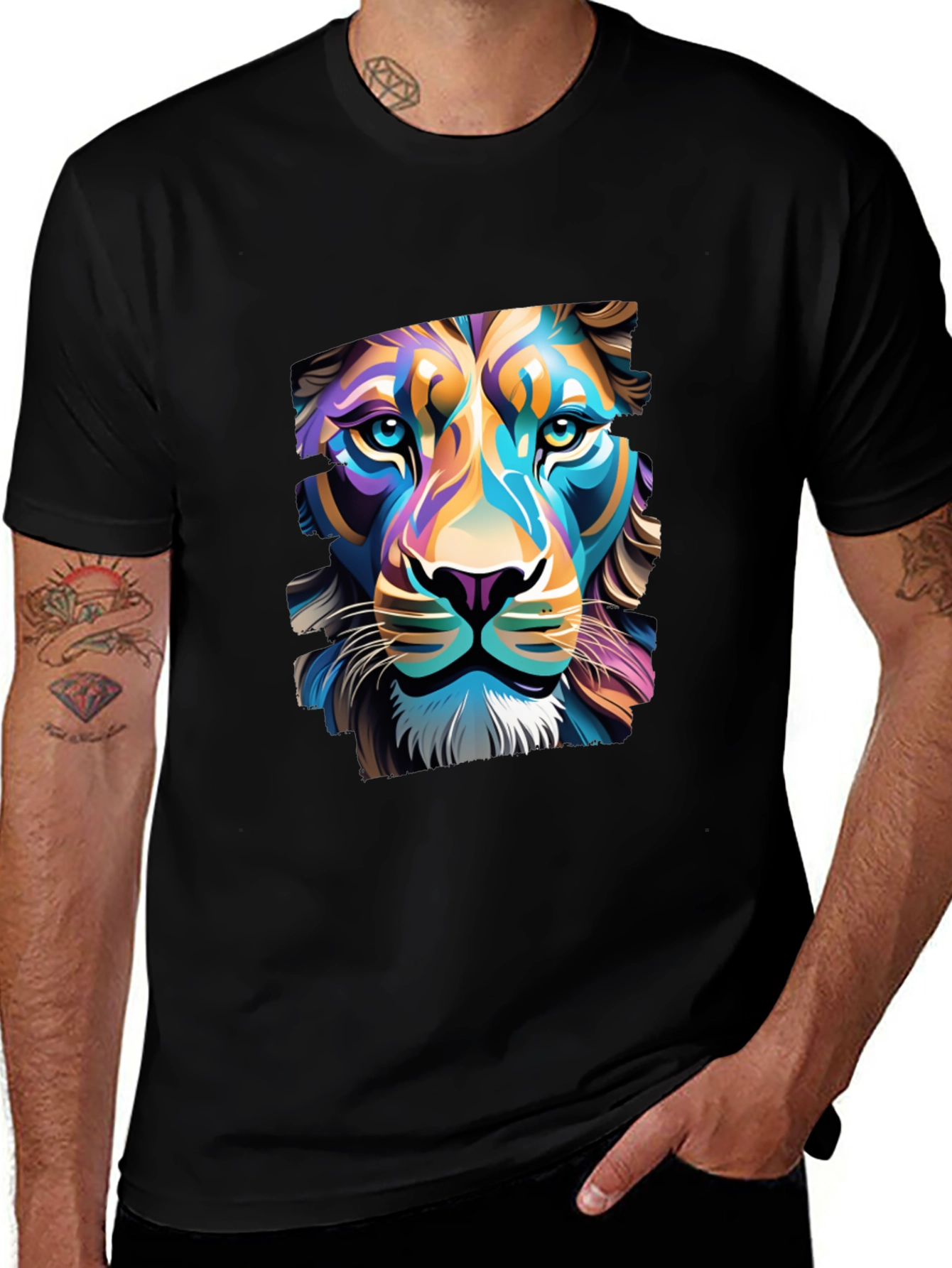 Lion Graphic Black T-Shirt - Bold Artistic Design