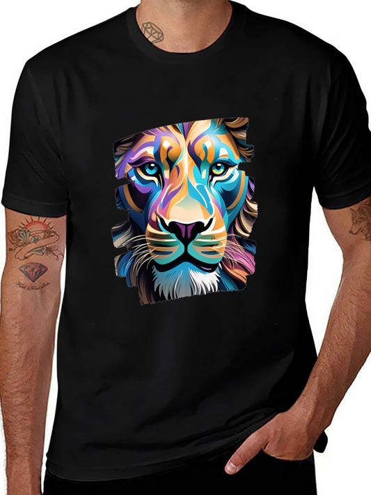 Lion Graphic Black T-Shirt - Bold Artistic Design