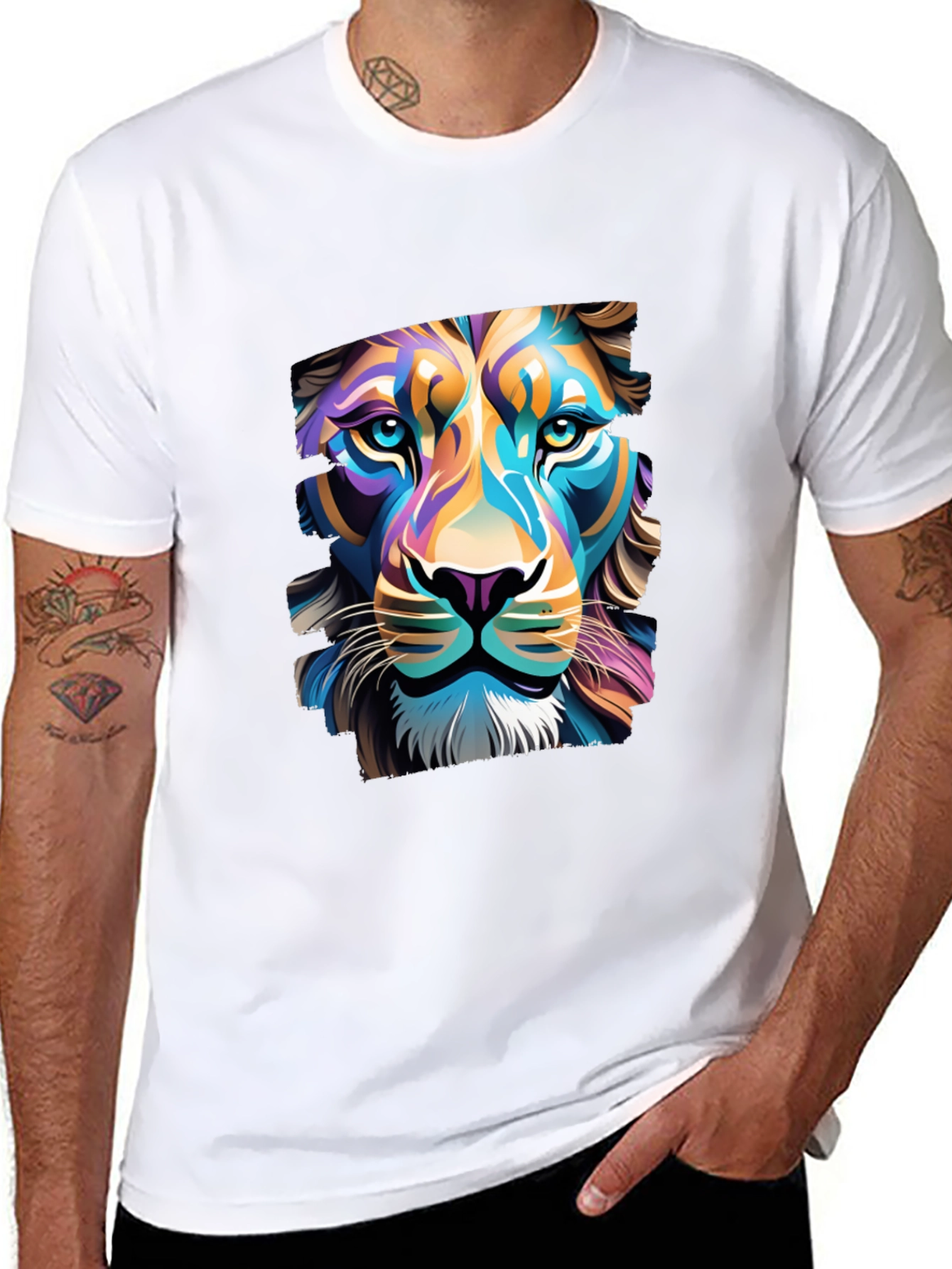 Lion Graphic Black T-Shirt - Bold Artistic Design