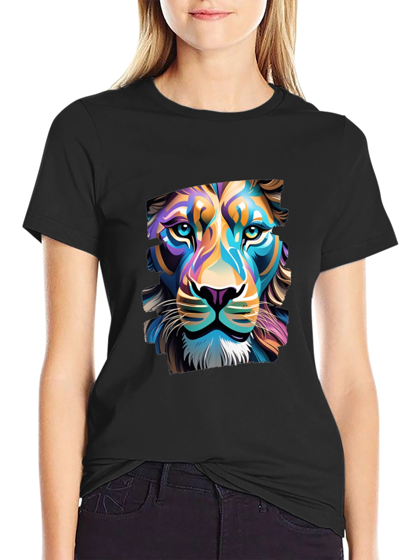 Lion Graphic Black T-Shirt - Bold Artistic Design