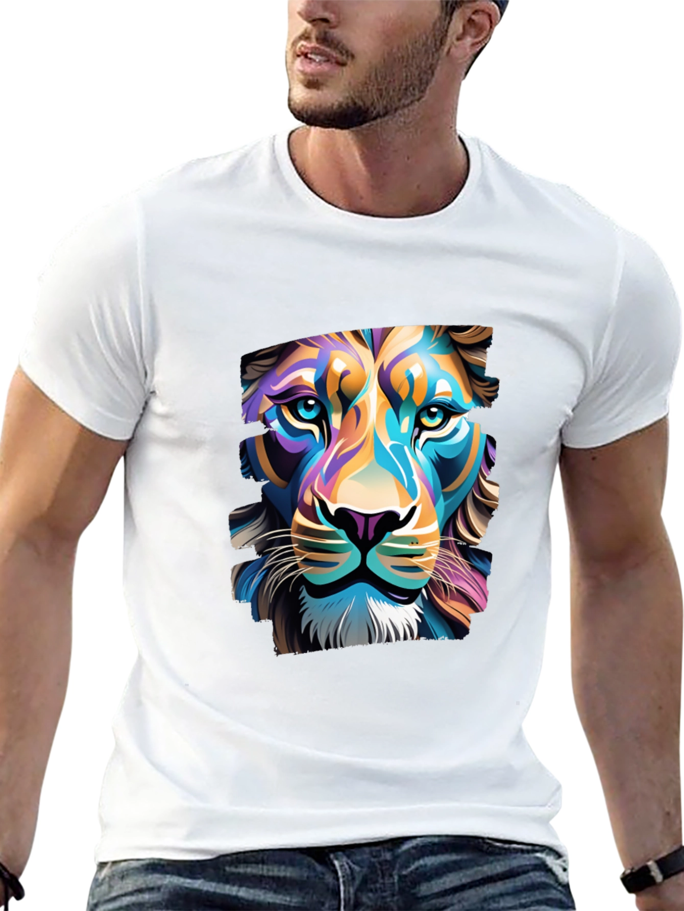 Lion Graphic Black T-Shirt - Bold Artistic Design