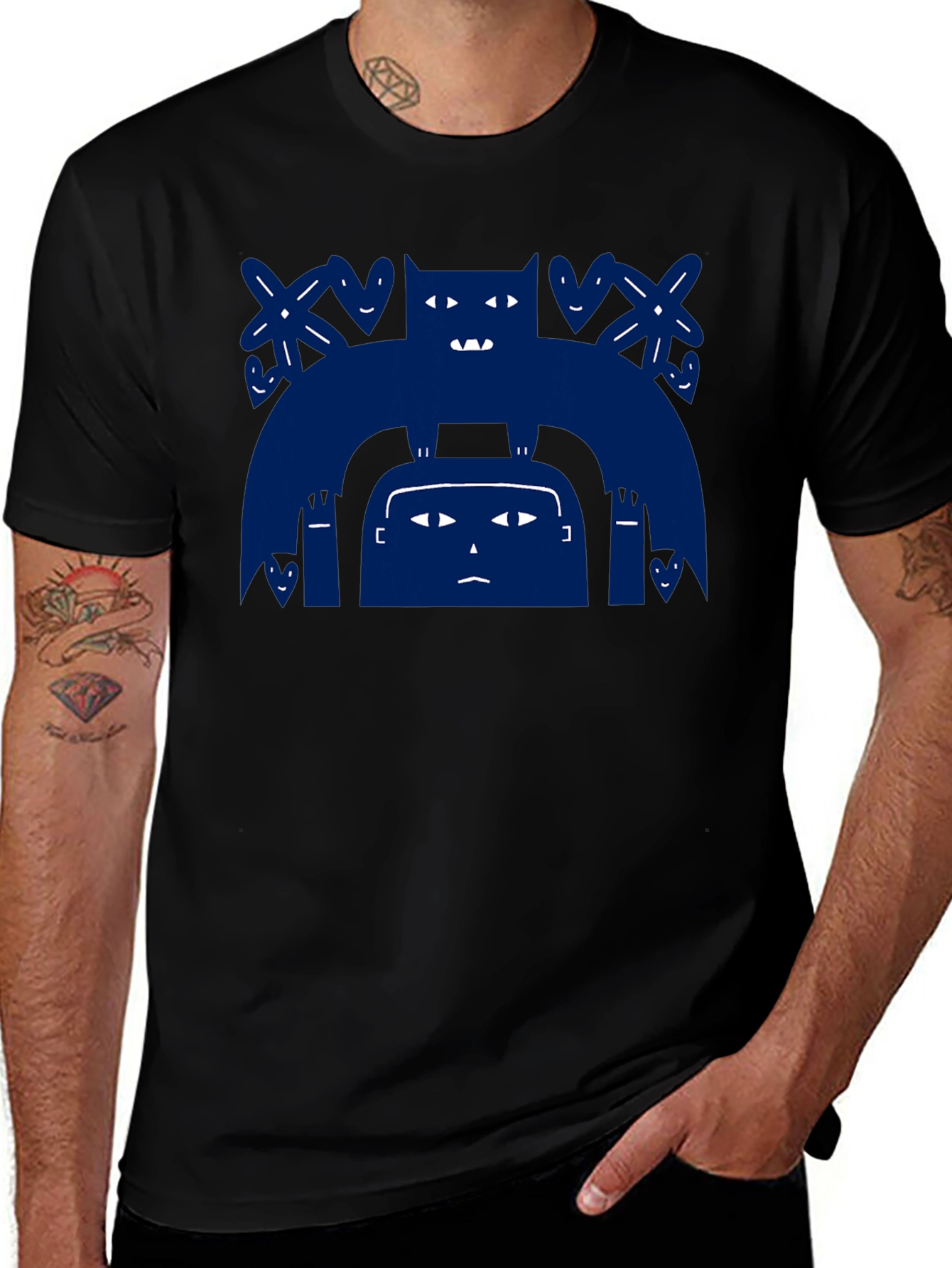 Monster Graphic Black Cotton T-Shirt