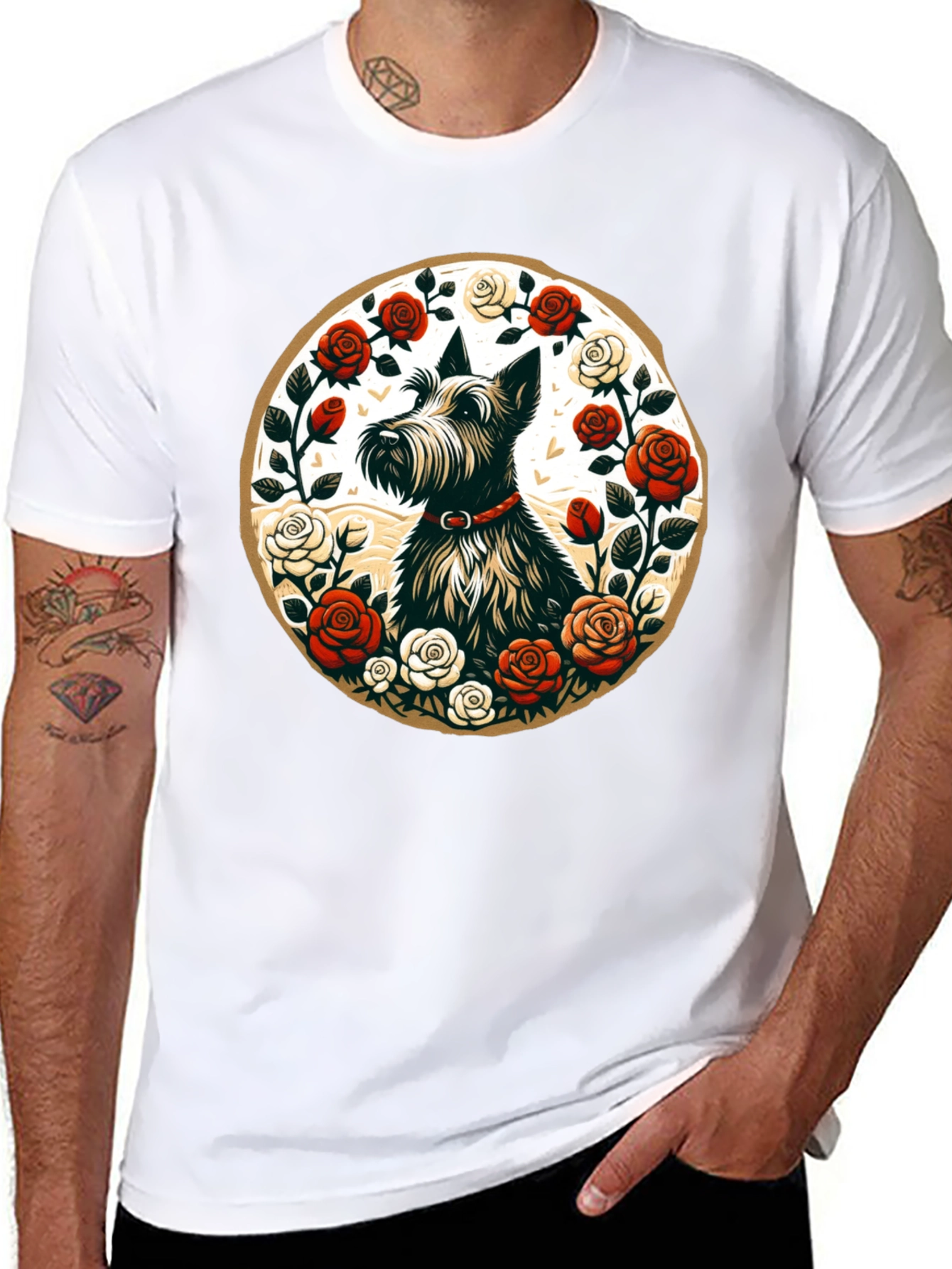 Scottish Terrier Rose Circle Graphic Tee