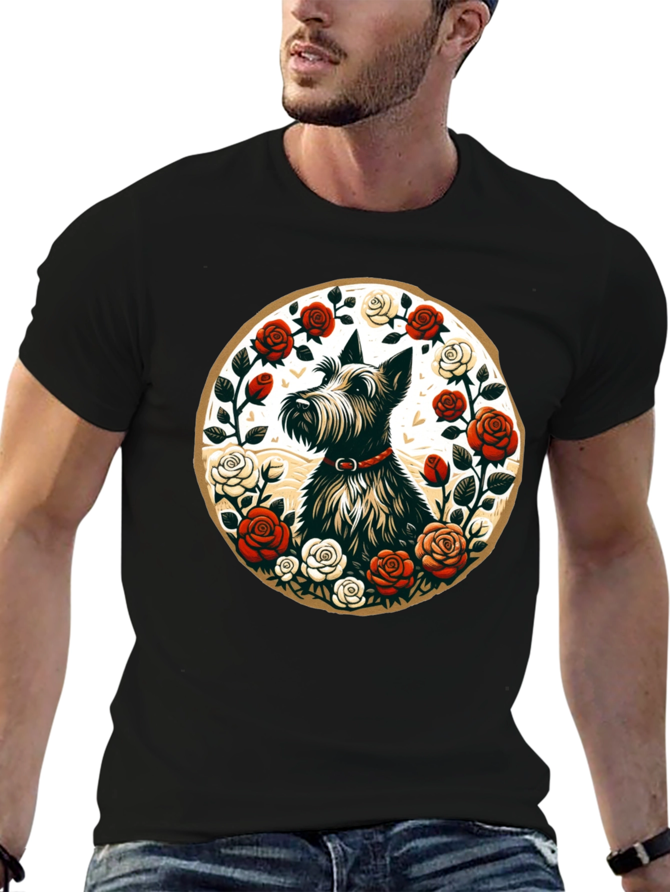 Scottish Terrier Rose Circle Graphic Tee