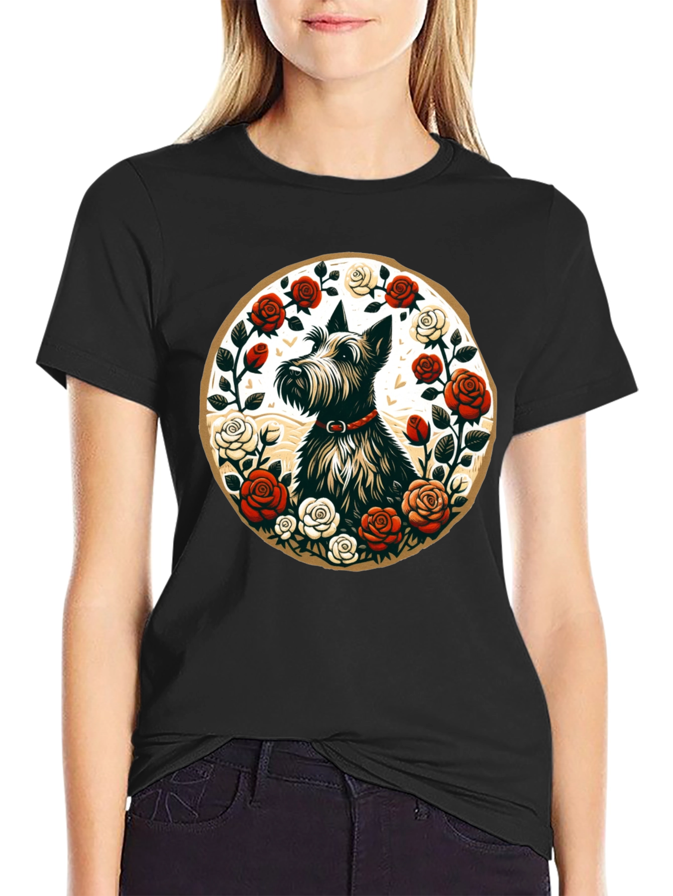 Scottish Terrier Rose Circle Graphic Tee