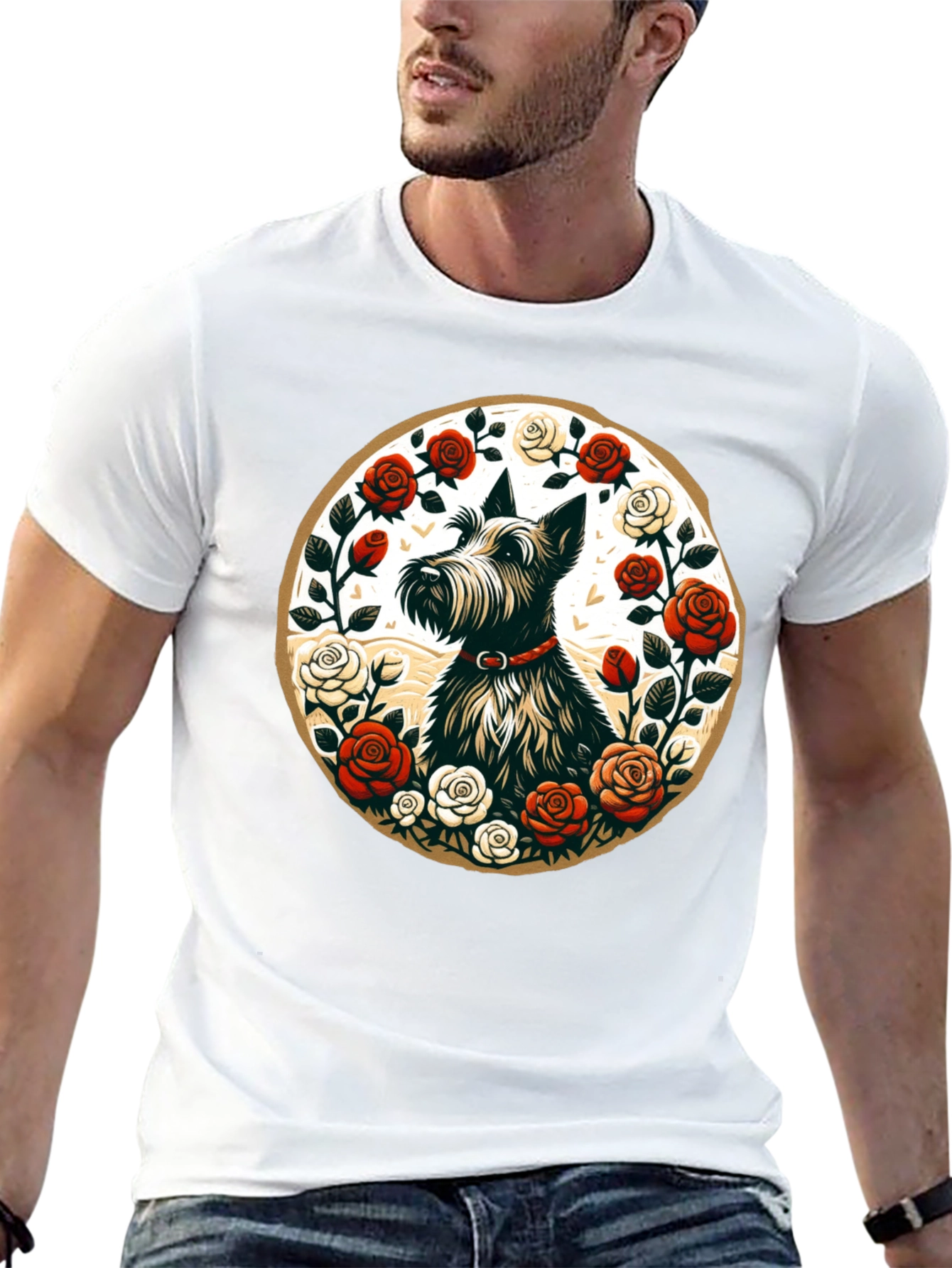 Scottish Terrier Rose Circle Graphic Tee