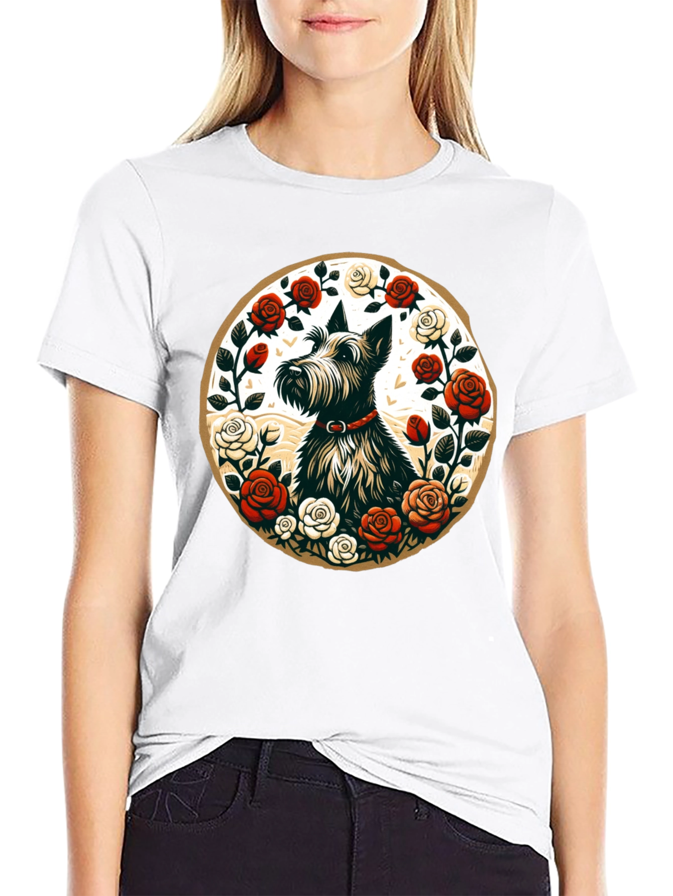 Scottish Terrier Rose Circle Graphic Tee