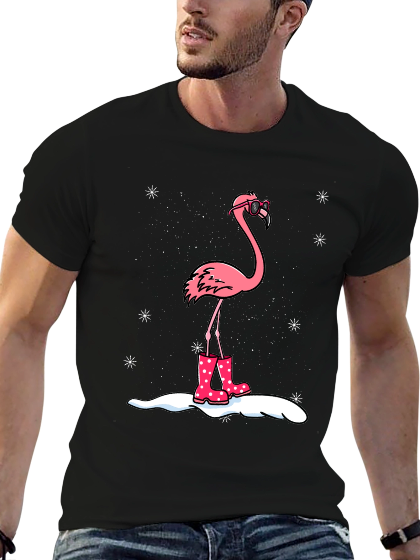 Flamingo T-Shirt - Winter Rain Boots Black Tee