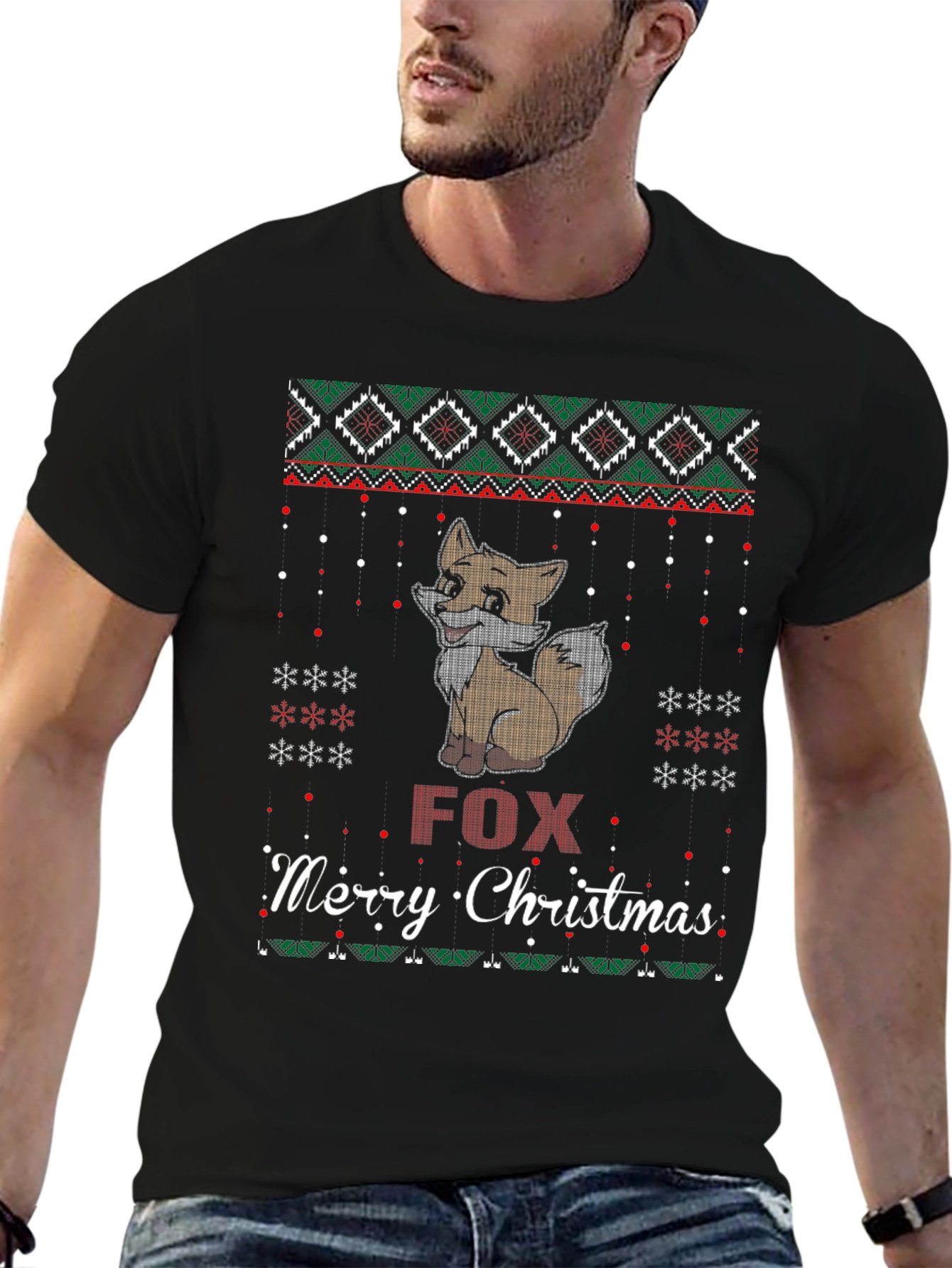 Fox Merry Christmas Graphic T-Shirt