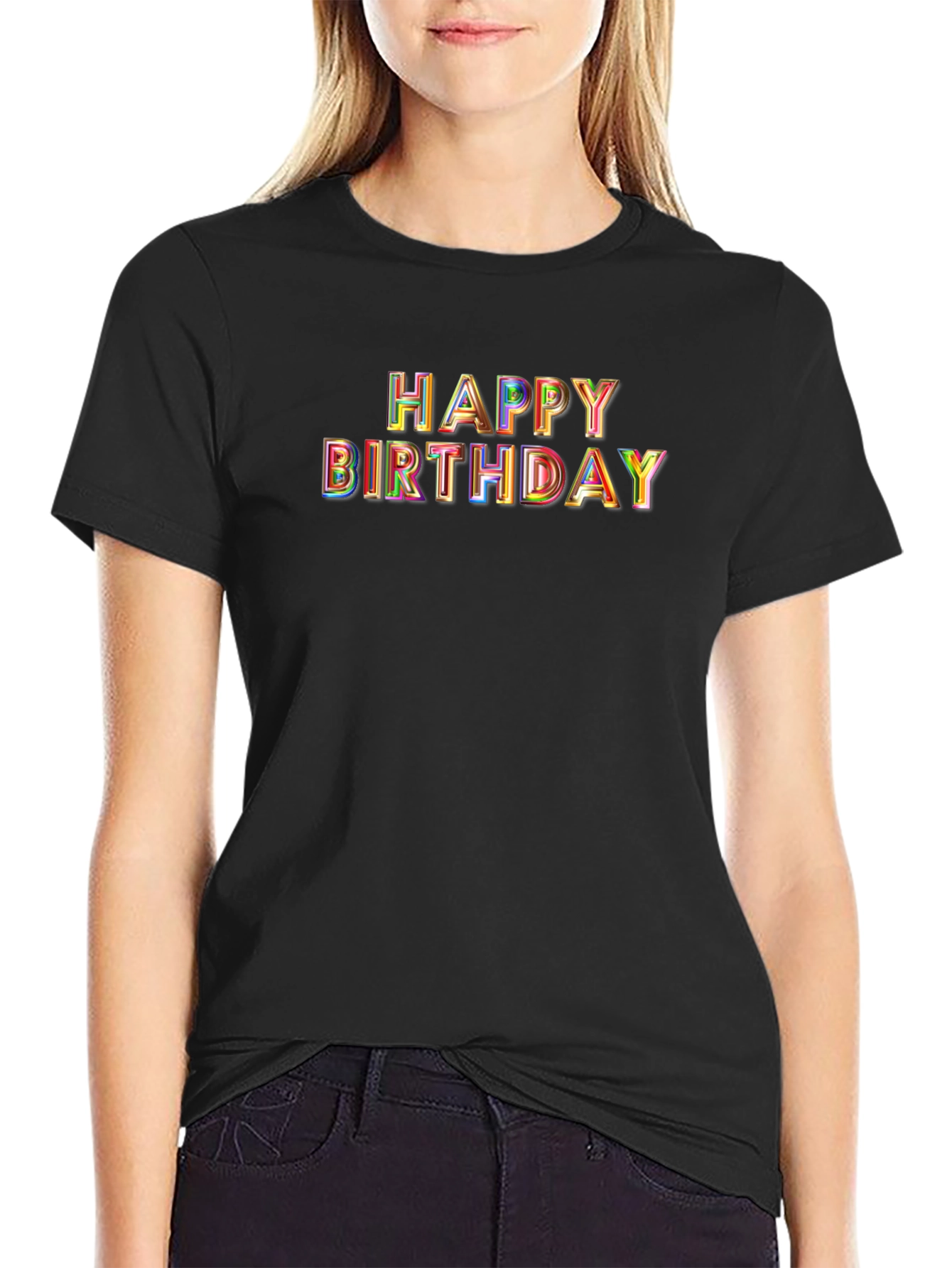 Happy Birthday T-Shirt - Black Crew Neck Tee