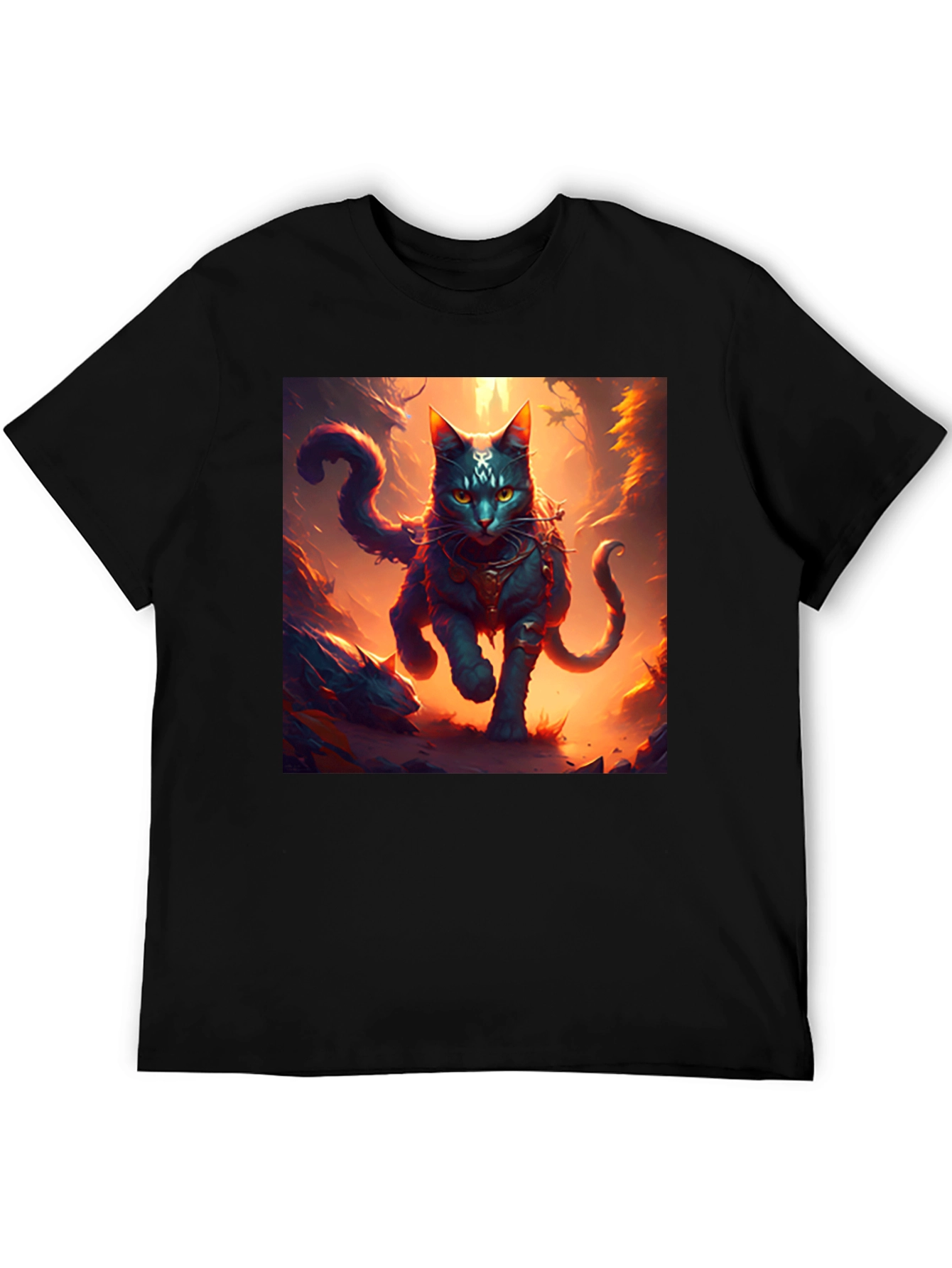 Mystic Feline Graphic Tee - Black