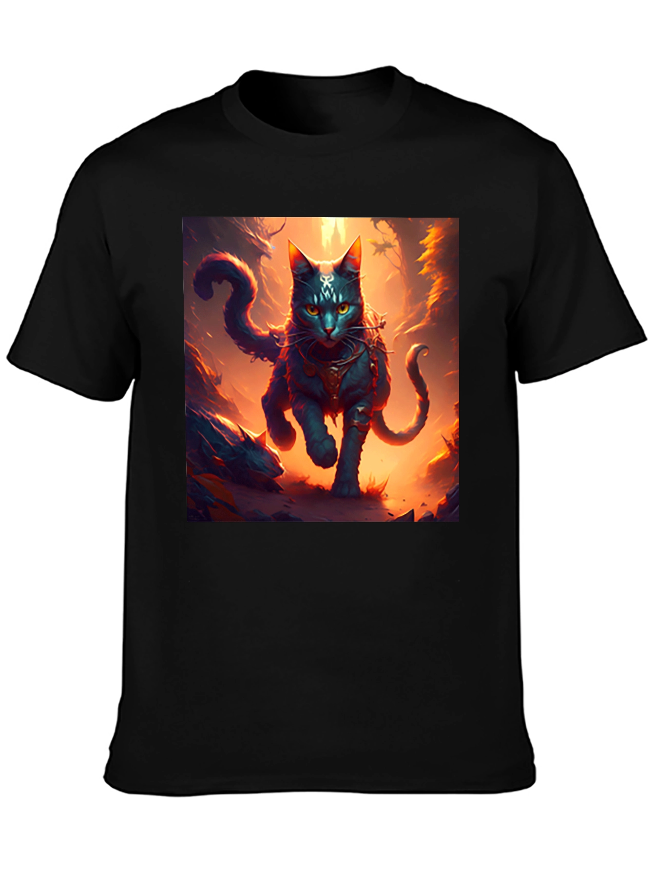 Mystic Feline Graphic Tee - Black