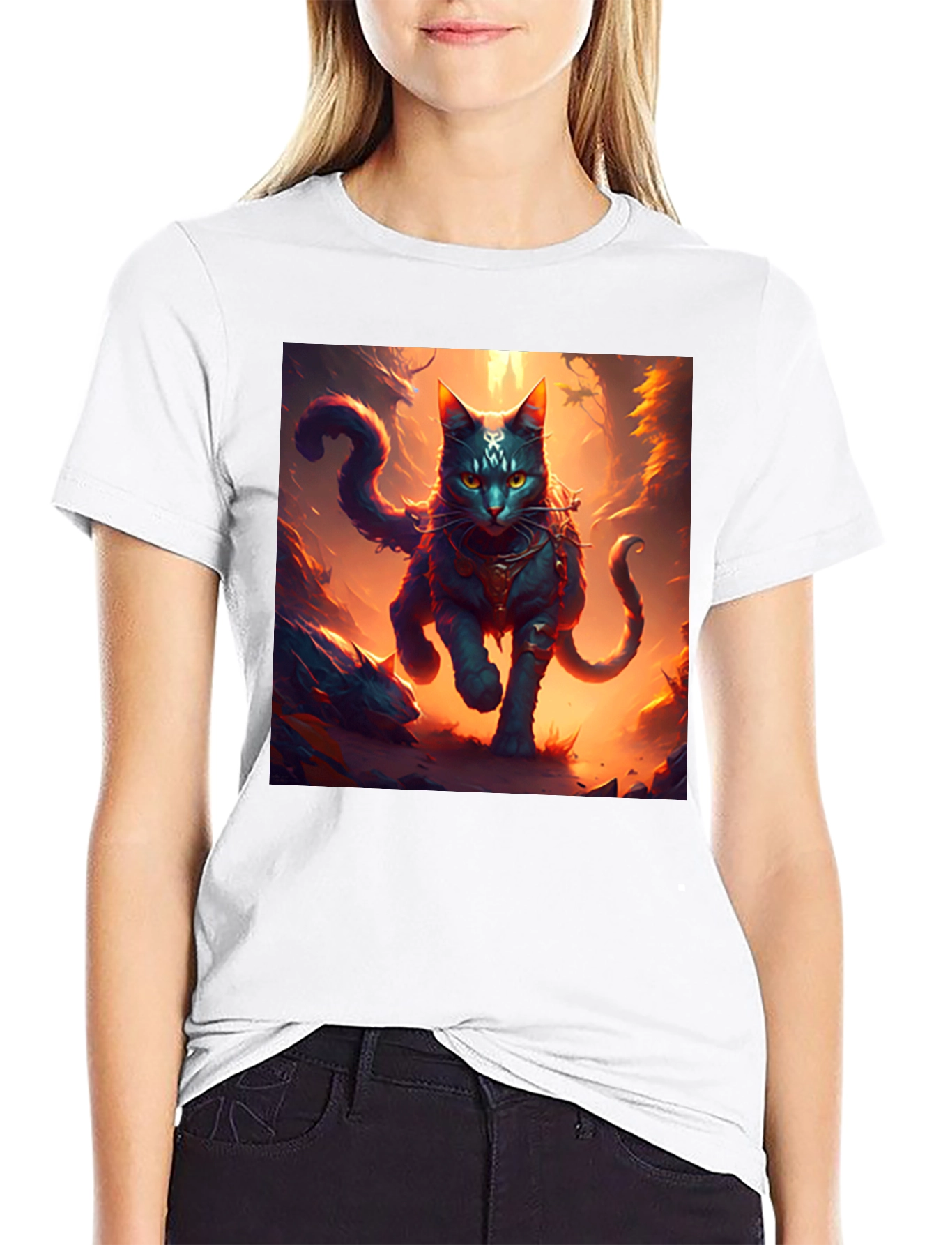 Mystic Feline Graphic Tee - Black