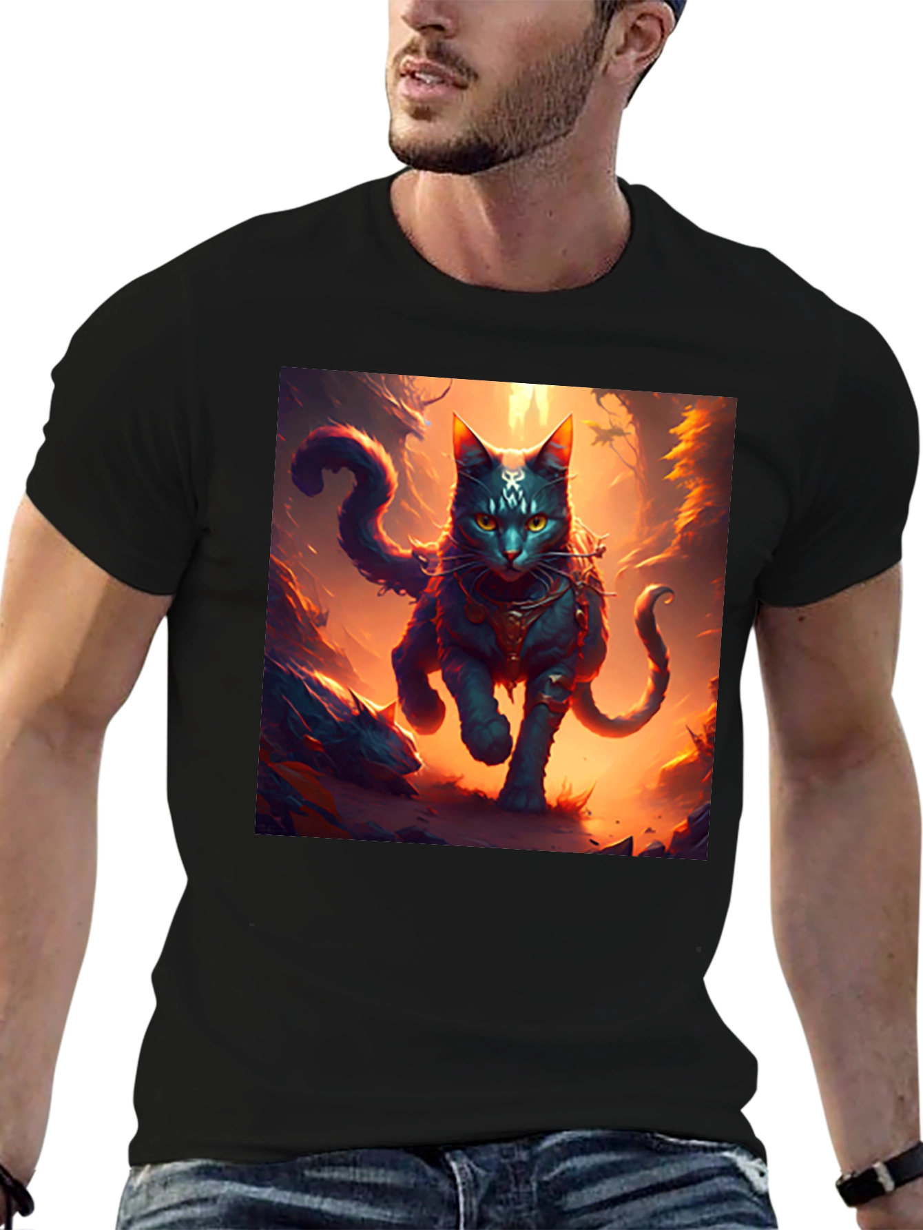 Mystic Feline Graphic Tee - Black