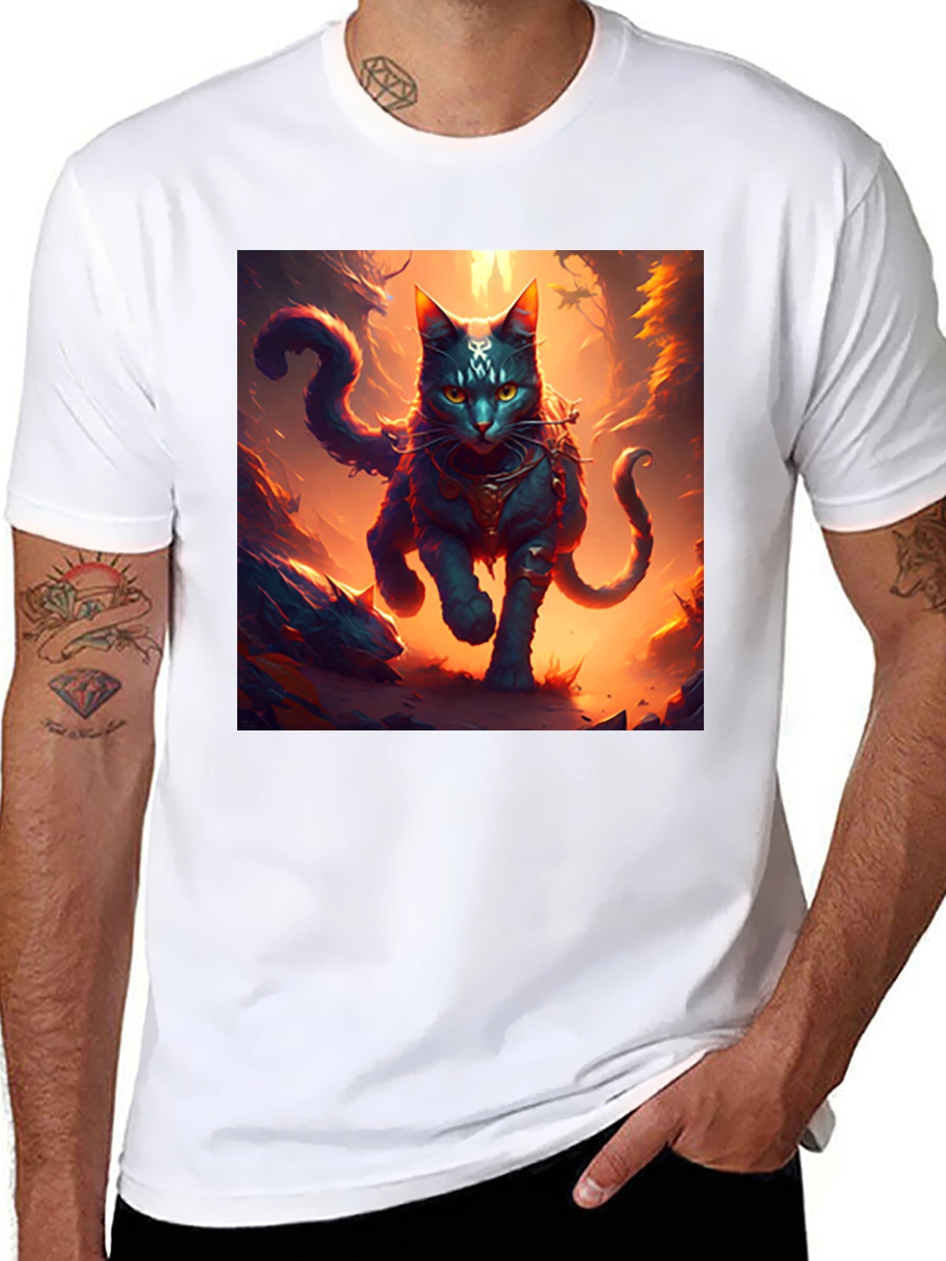 Mystic Feline Graphic Tee - Black