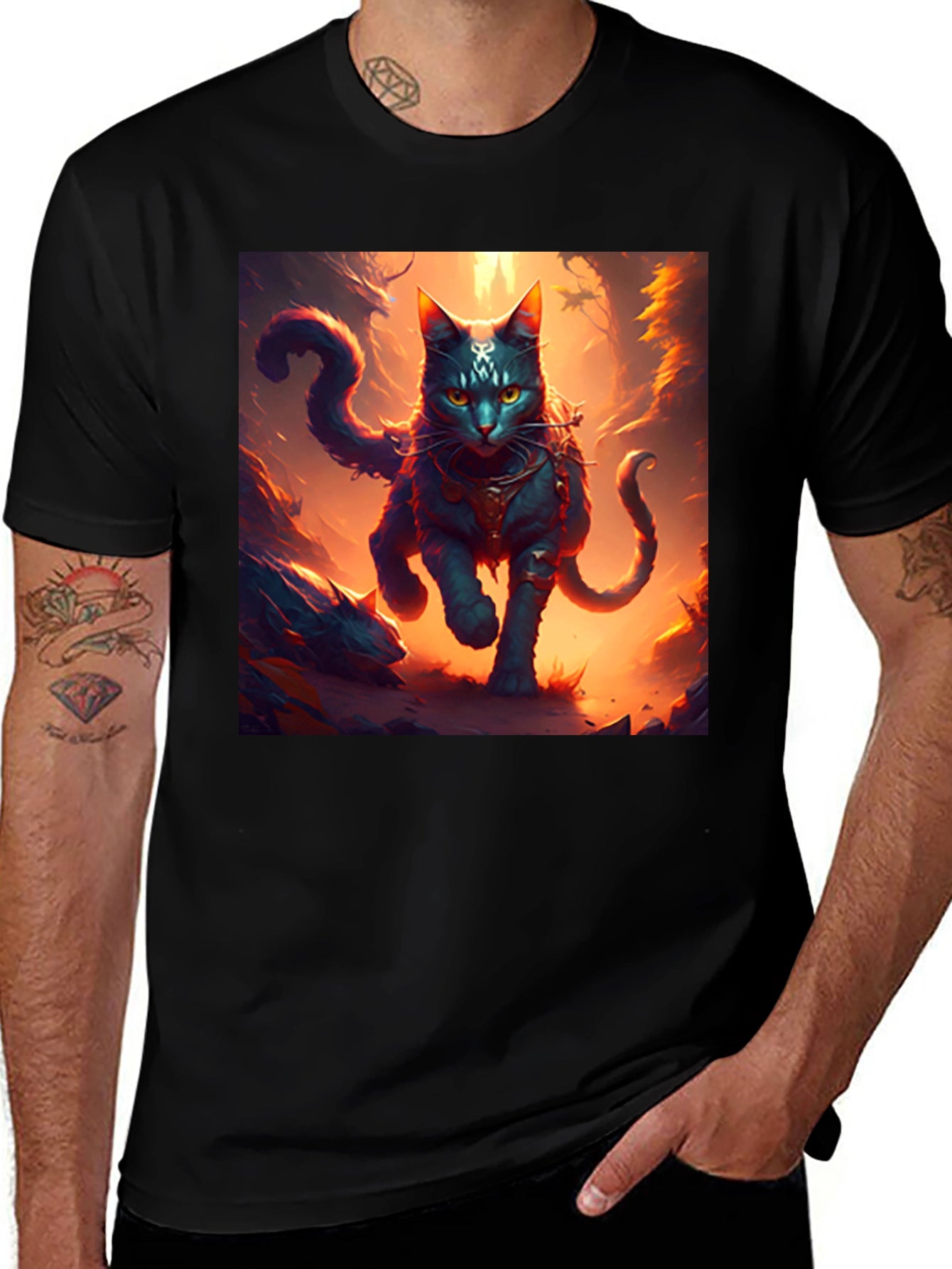Mystic Feline Graphic Tee - Black