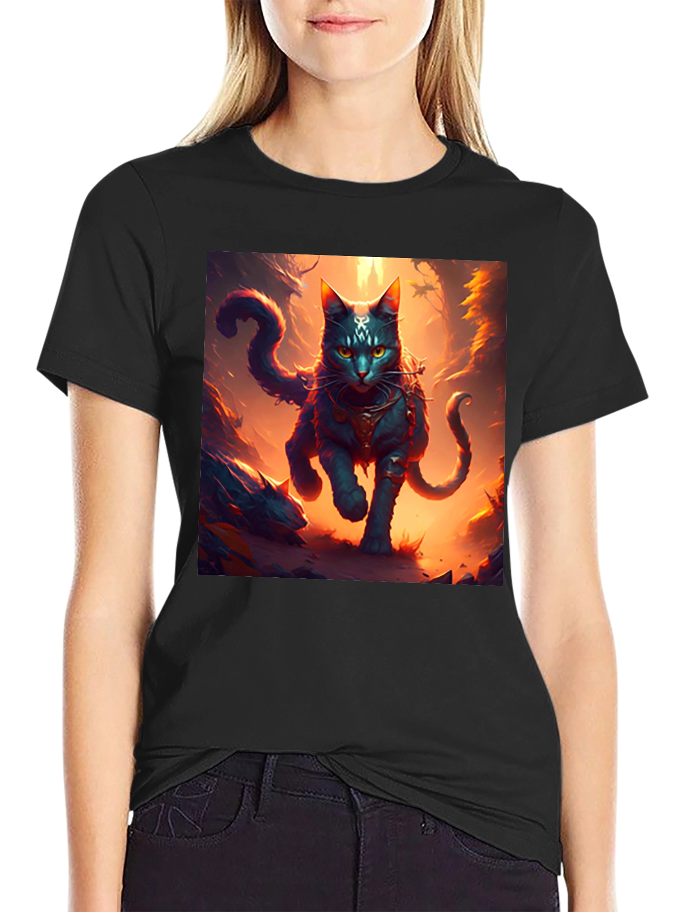 Mystic Feline Graphic Tee - Black