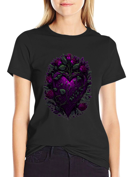 Floral Heart Graphic Black T-Shirt