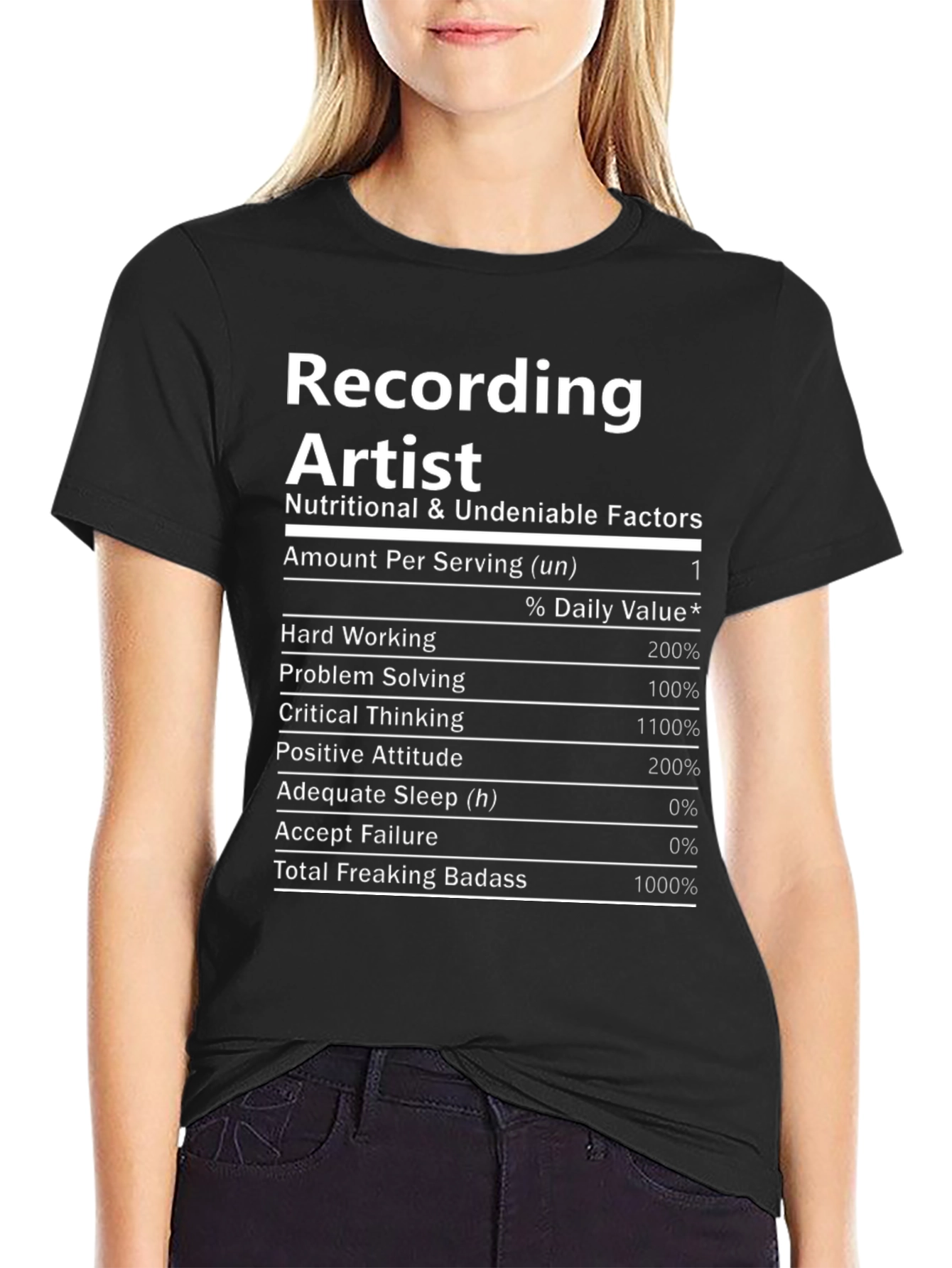 Recording Artist Nutritional Facts Black T-Shirt