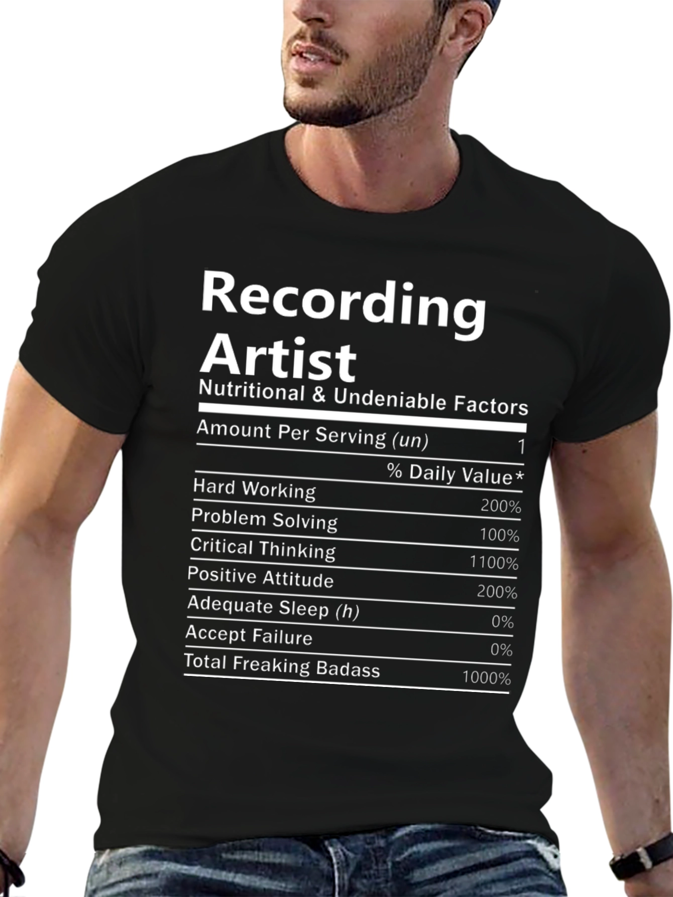 Recording Artist Nutritional Facts Black T-Shirt