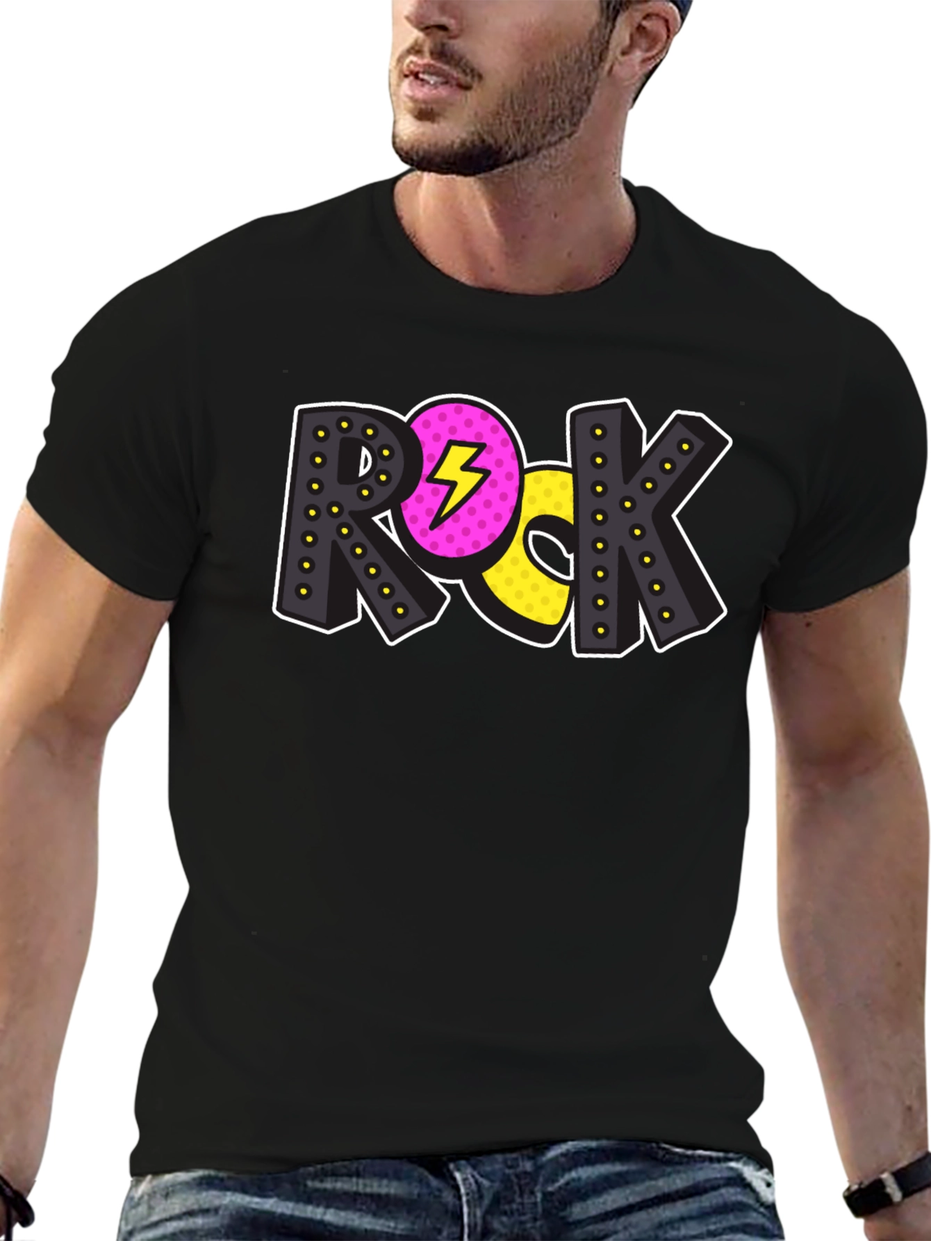 Rock Music Graphic Print Mens Black T-Shirt