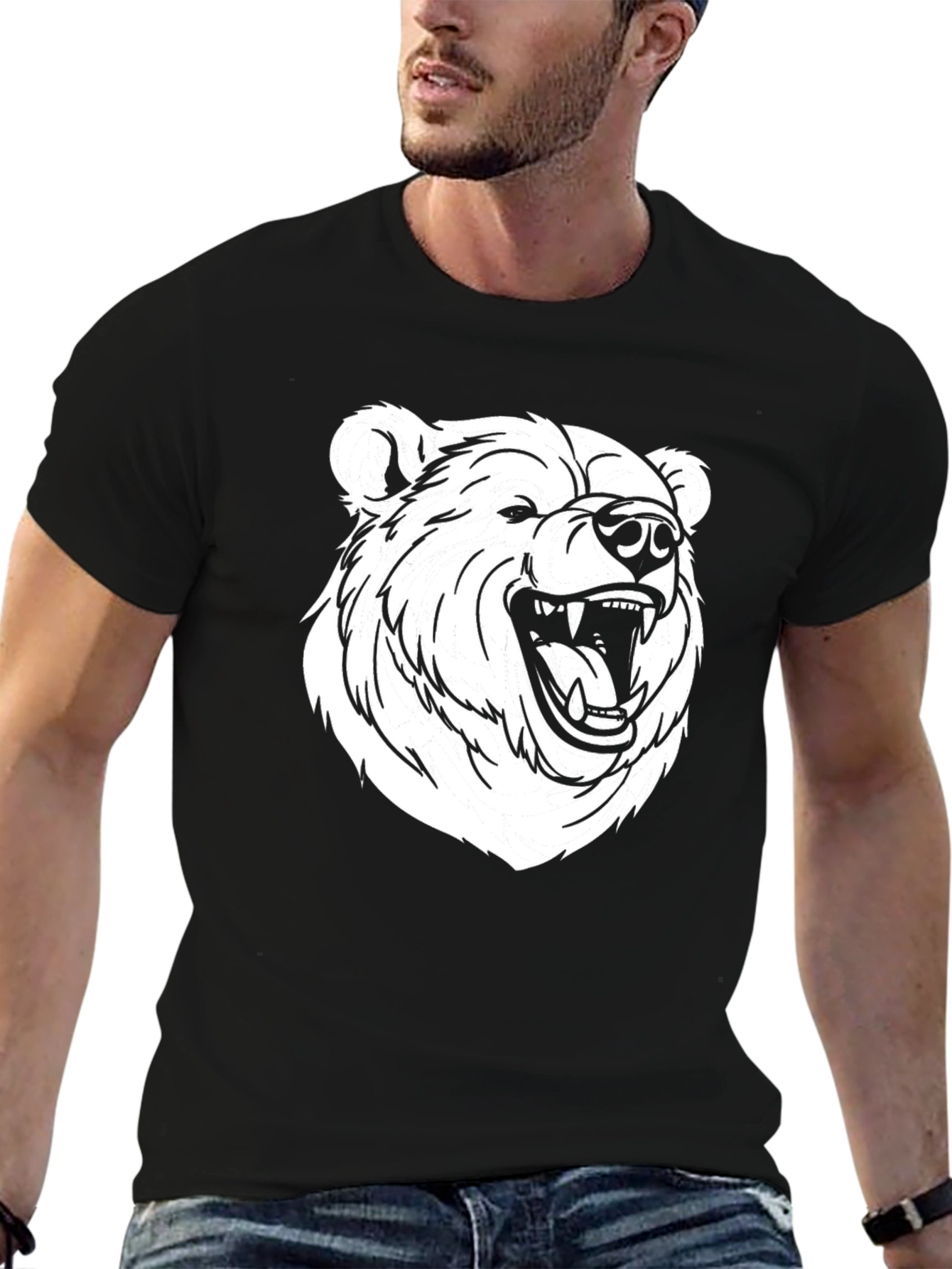 Black T-Shirt with Bear Graphic