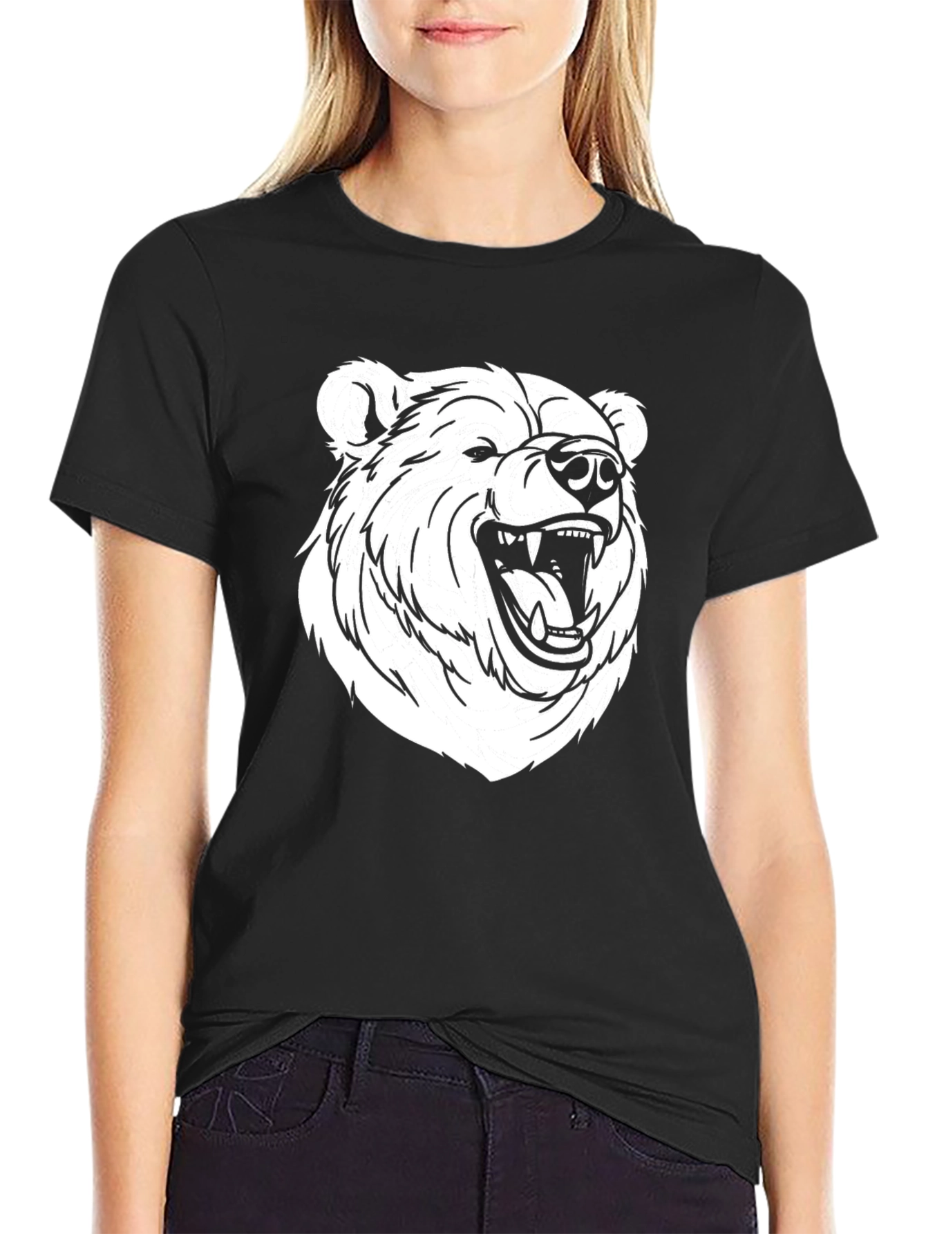 Black T-Shirt with Bear Graphic