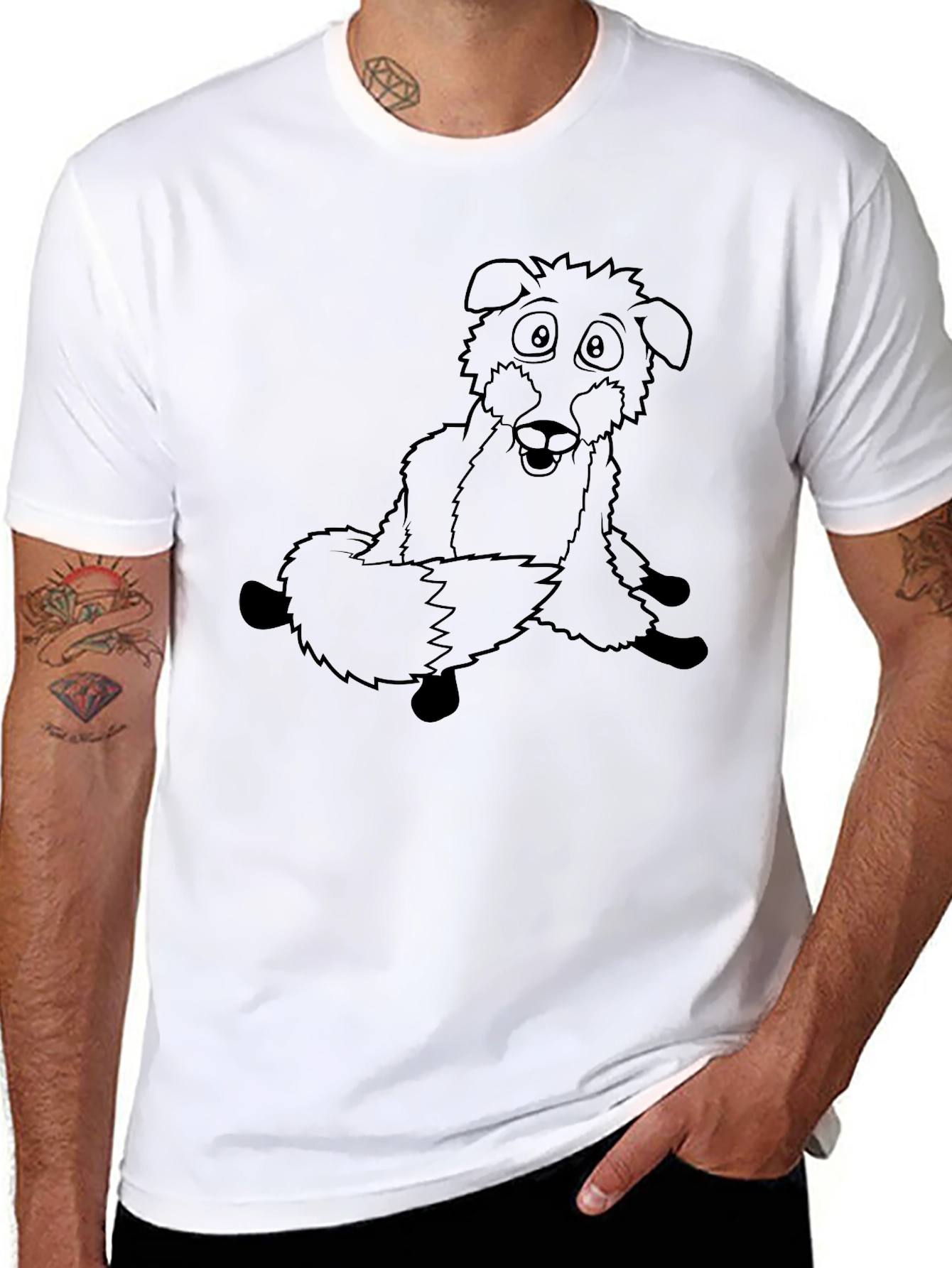 Cartoon Dog Graphic Tee - Black Cotton Comfort