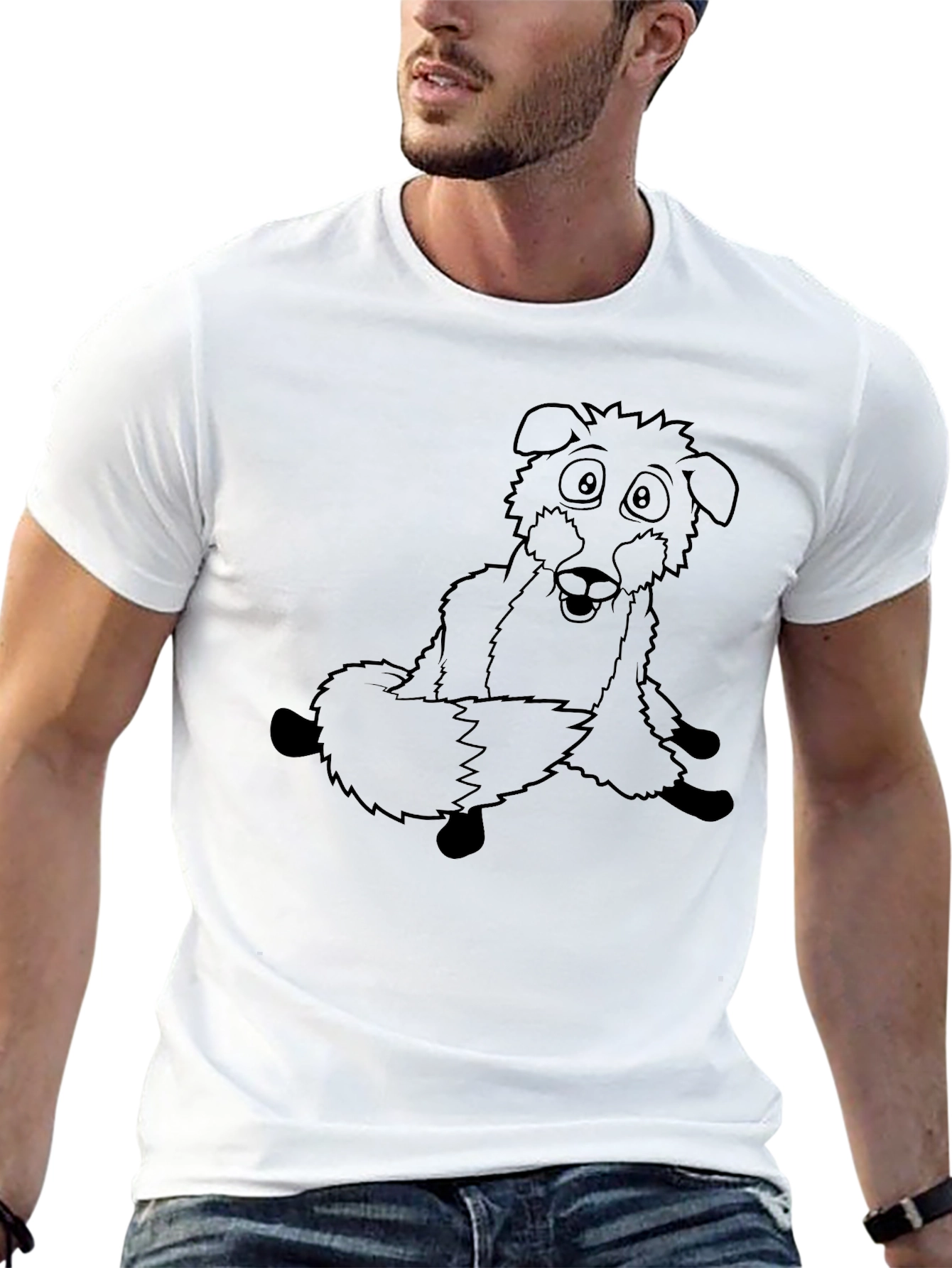 Cartoon Dog Graphic Tee - Black Cotton Comfort