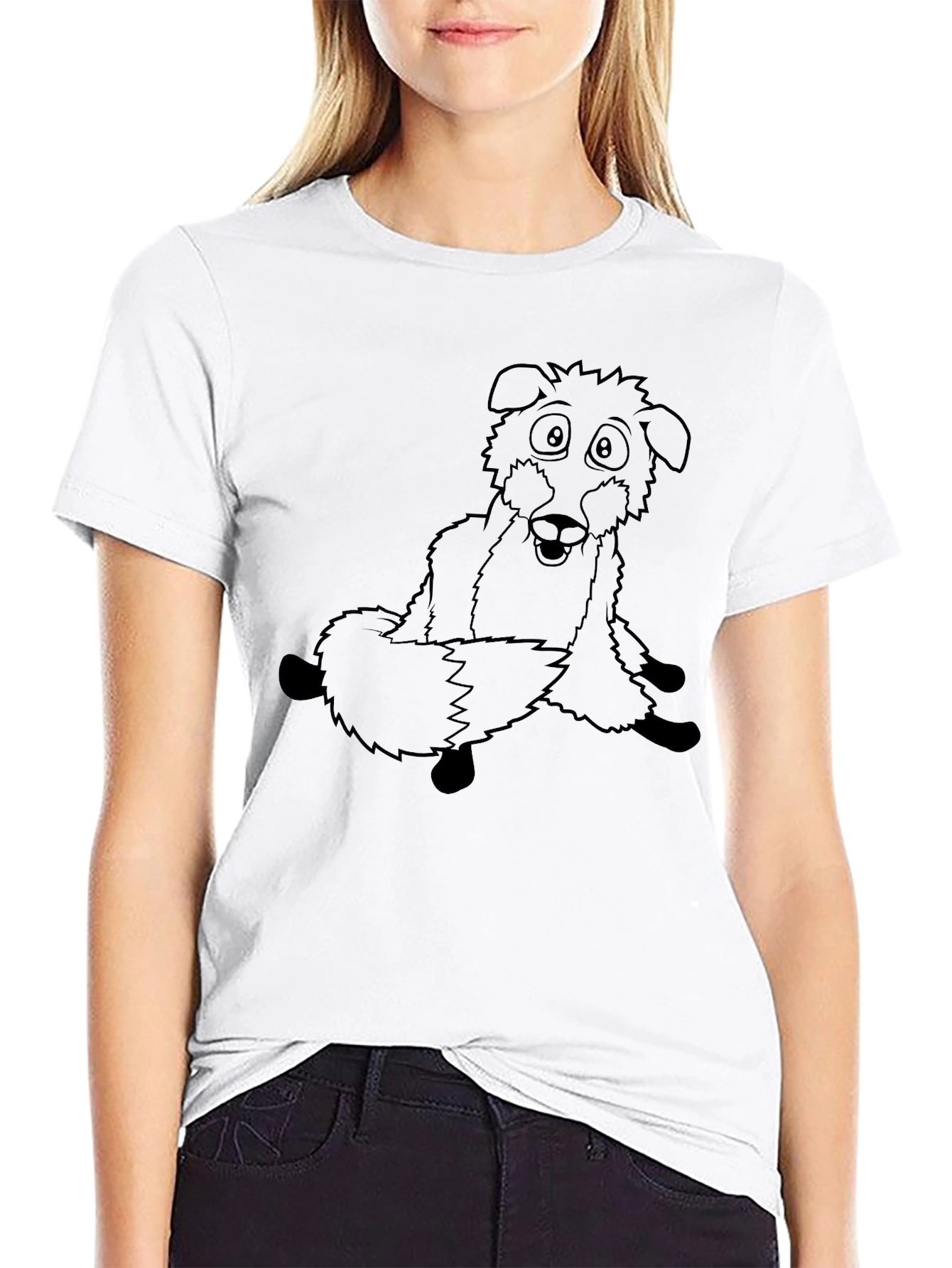 Cartoon Dog Graphic Tee - Black Cotton Comfort