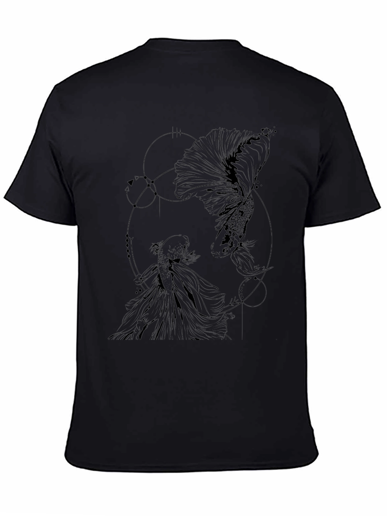 Geometric Fish Graphic Tee - Black Cotton