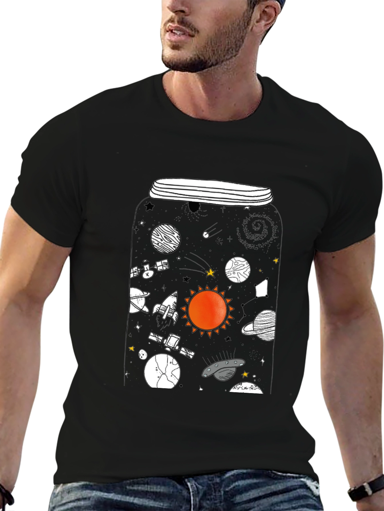Cosmic Jar Graphic Tee - Unique Space Design