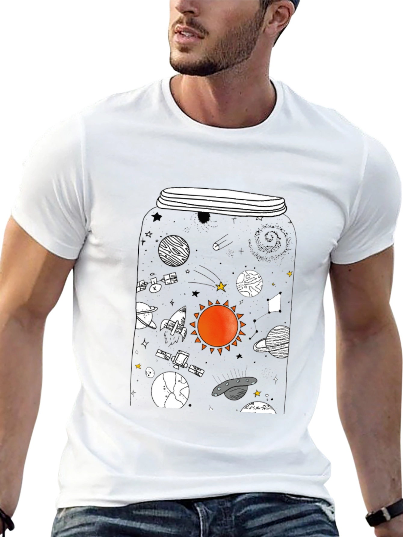 Cosmic Jar Graphic Tee - Unique Space Design