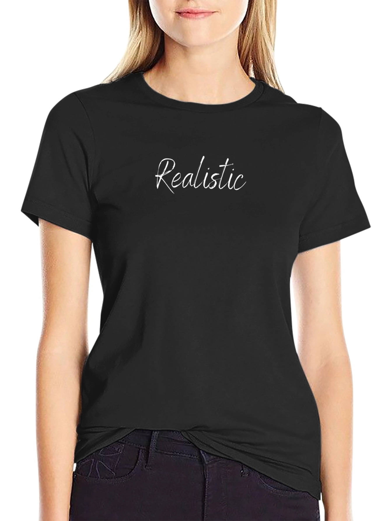 Realistic Text Graphic Black T-Shirt