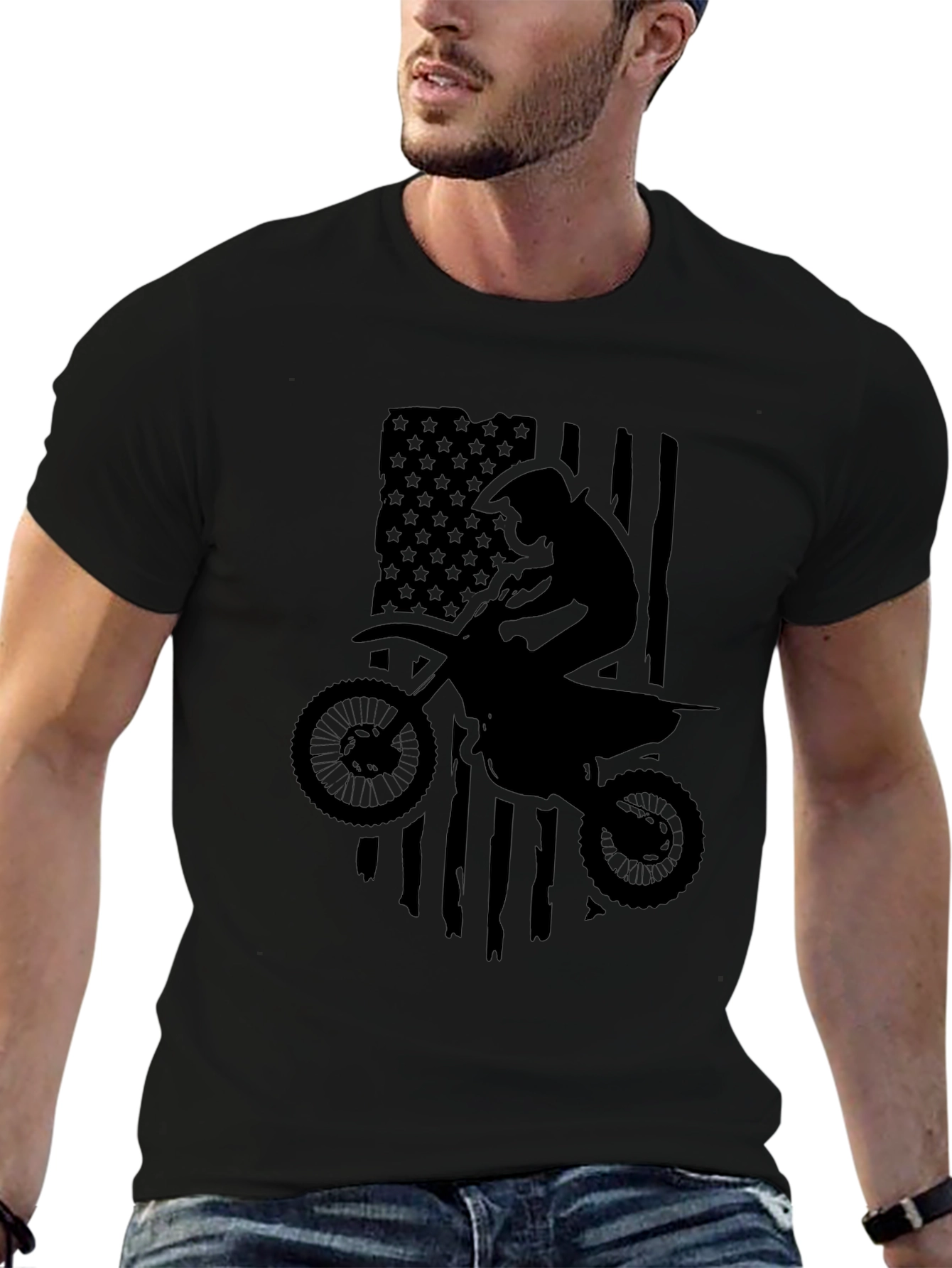 Motocross American Flag Graphic T-Shirt