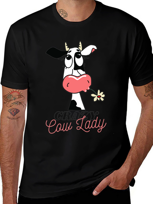 Crazy Cow Lady Graphic Tee - Black Cotton T-Shirt