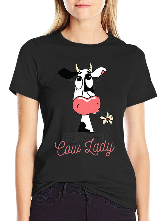 Crazy Cow Lady Graphic Tee - Black Cotton T-Shirt
