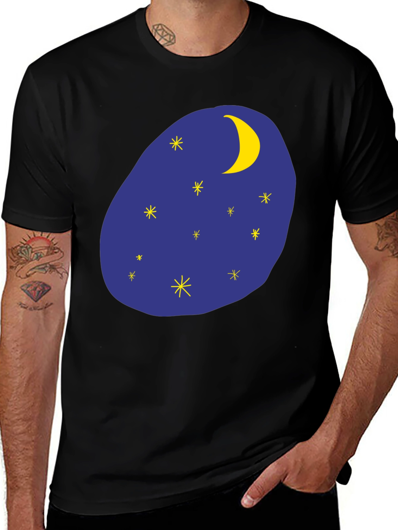 Night Sky Graphic Tee - Black Cotton T-Shirt